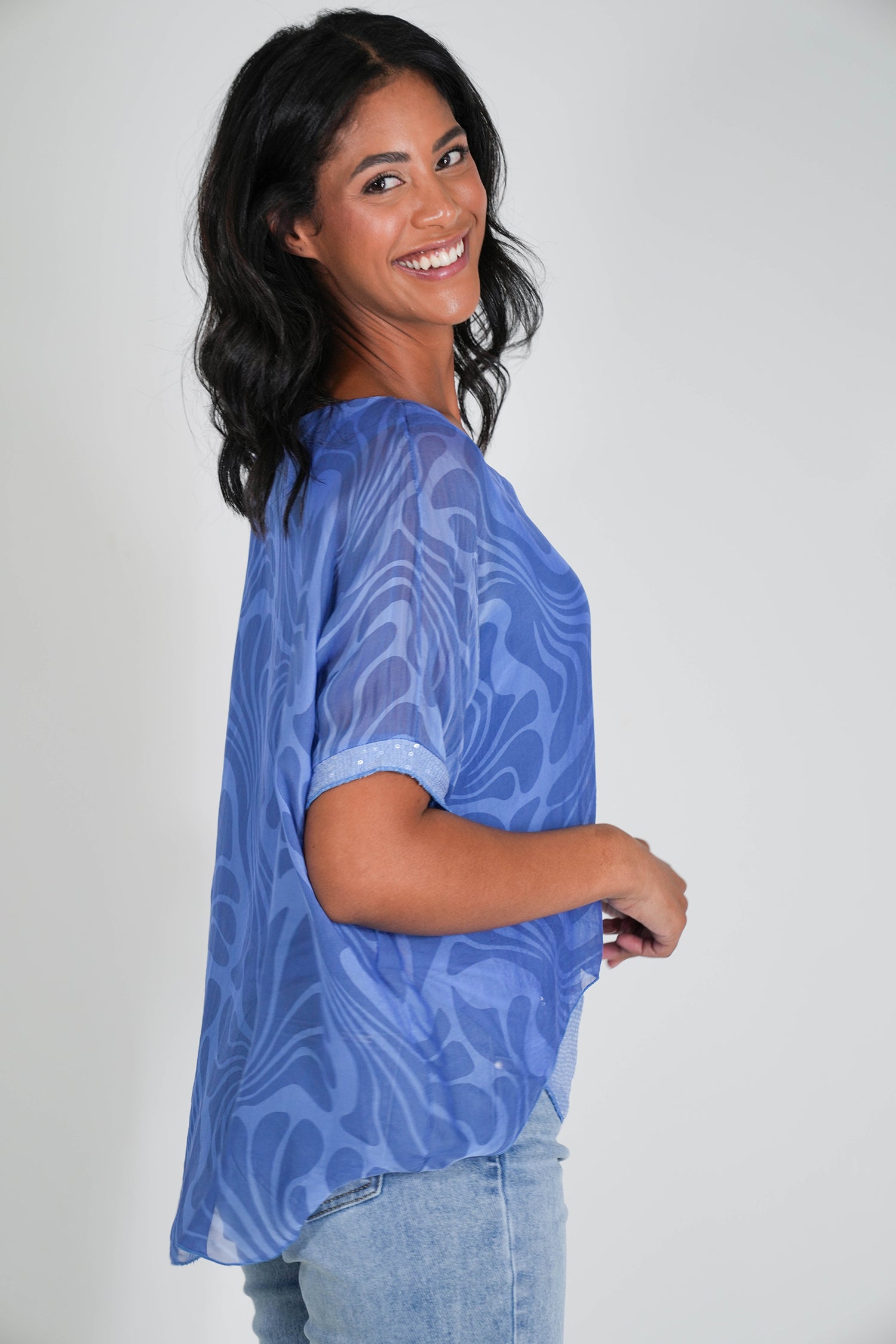 Blue Simone Silk Top