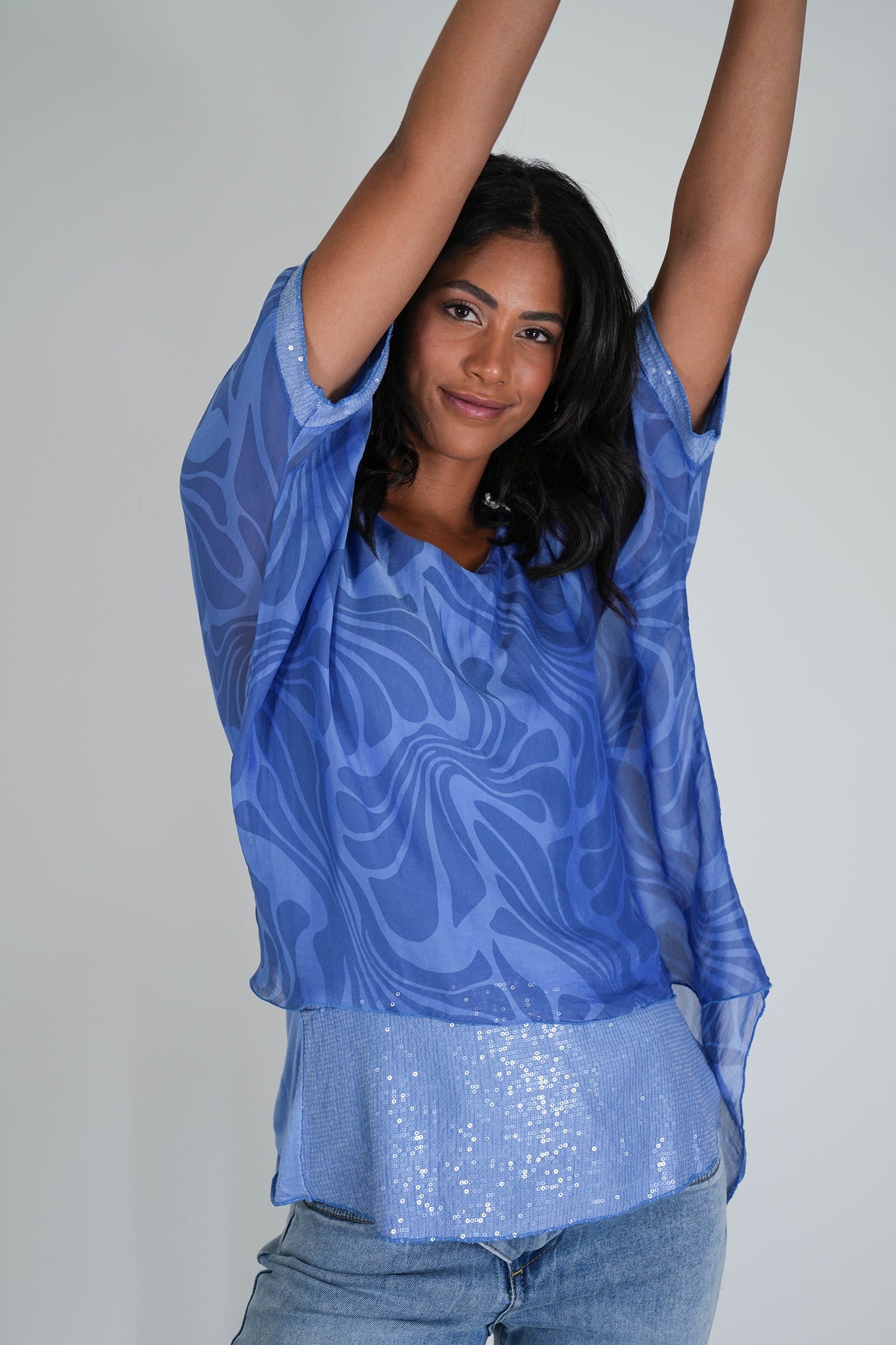 Blue Simone Silk Top