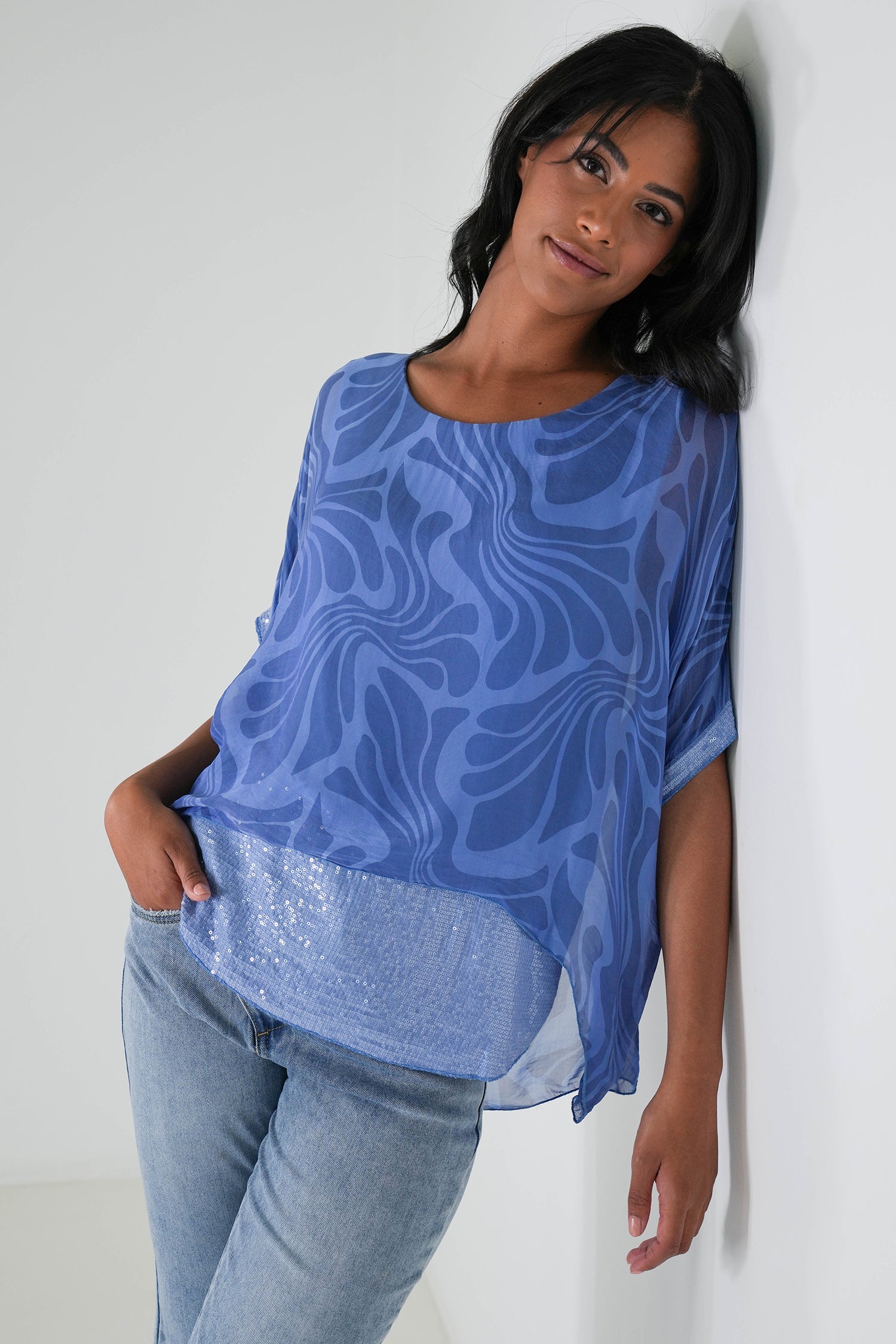 Blue Simone Silk Top