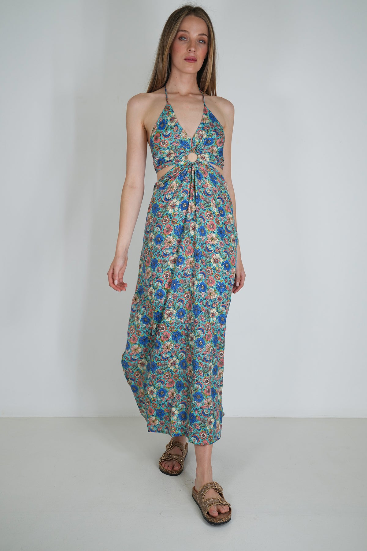 Turquoise Floral Ring Dress