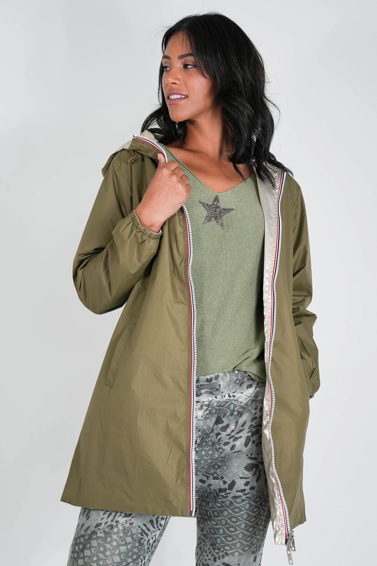 Khaki Reversible Rain Coat