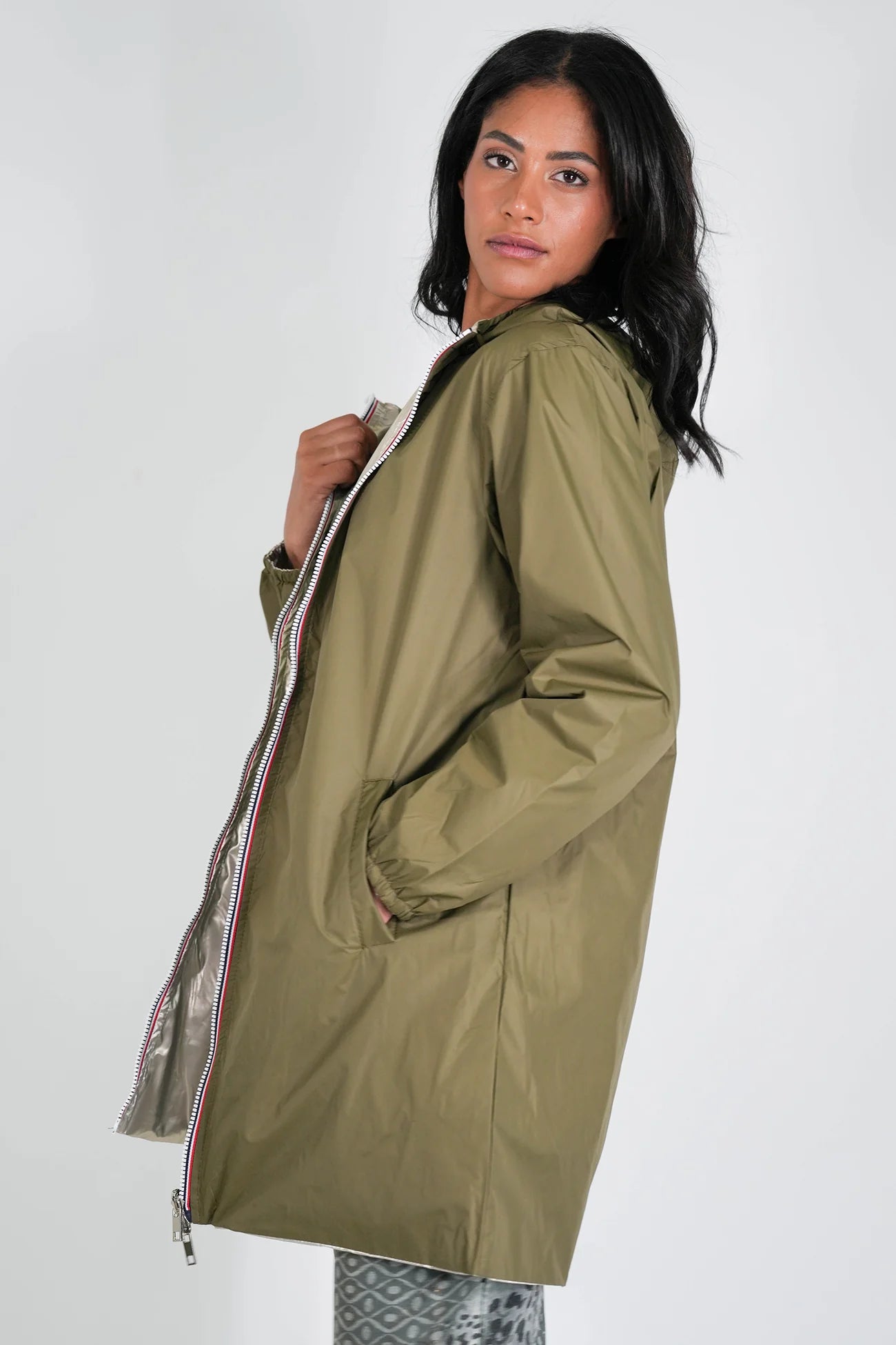 Khaki Reversible Rain Coat