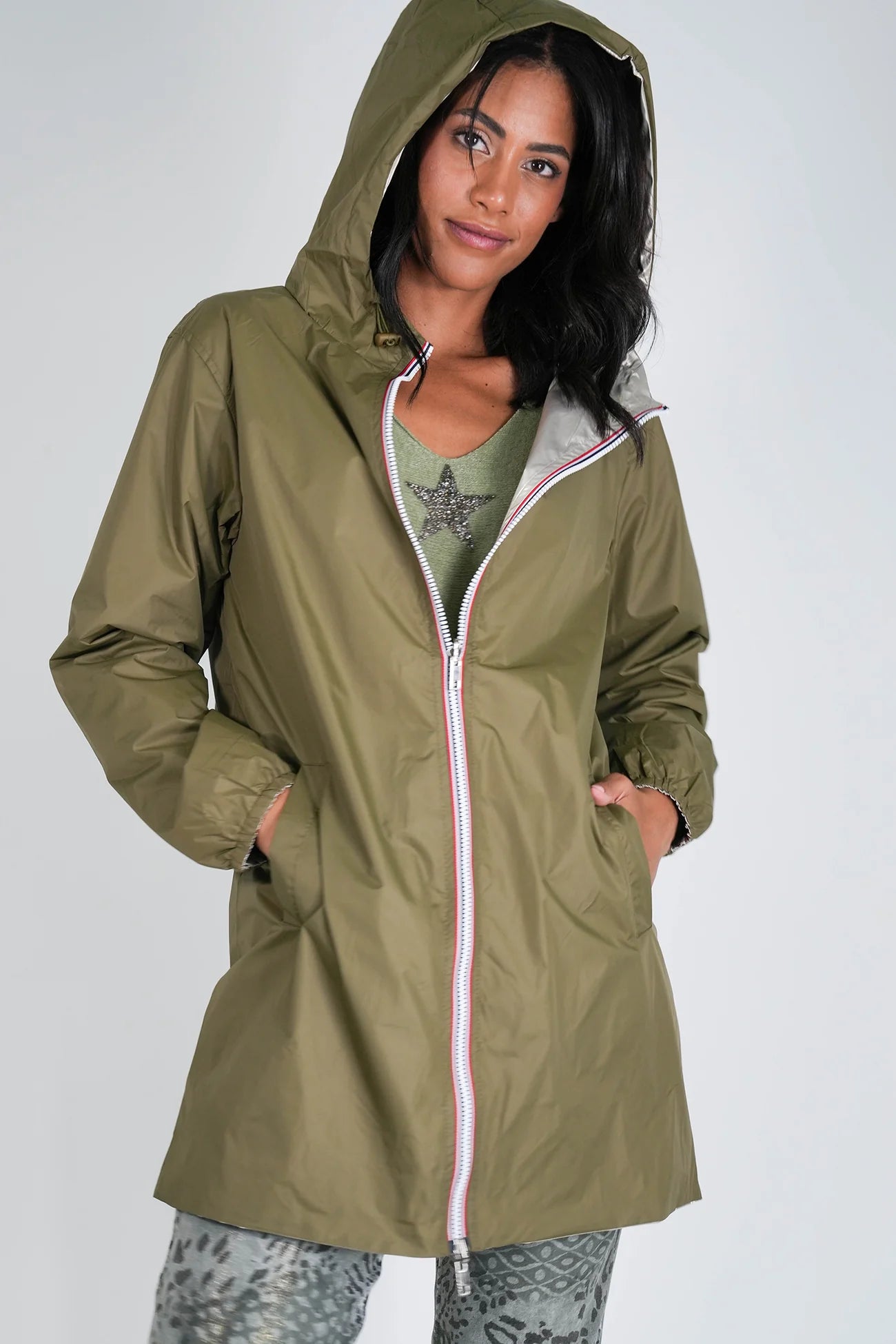 Khaki Reversible Rain Coat
