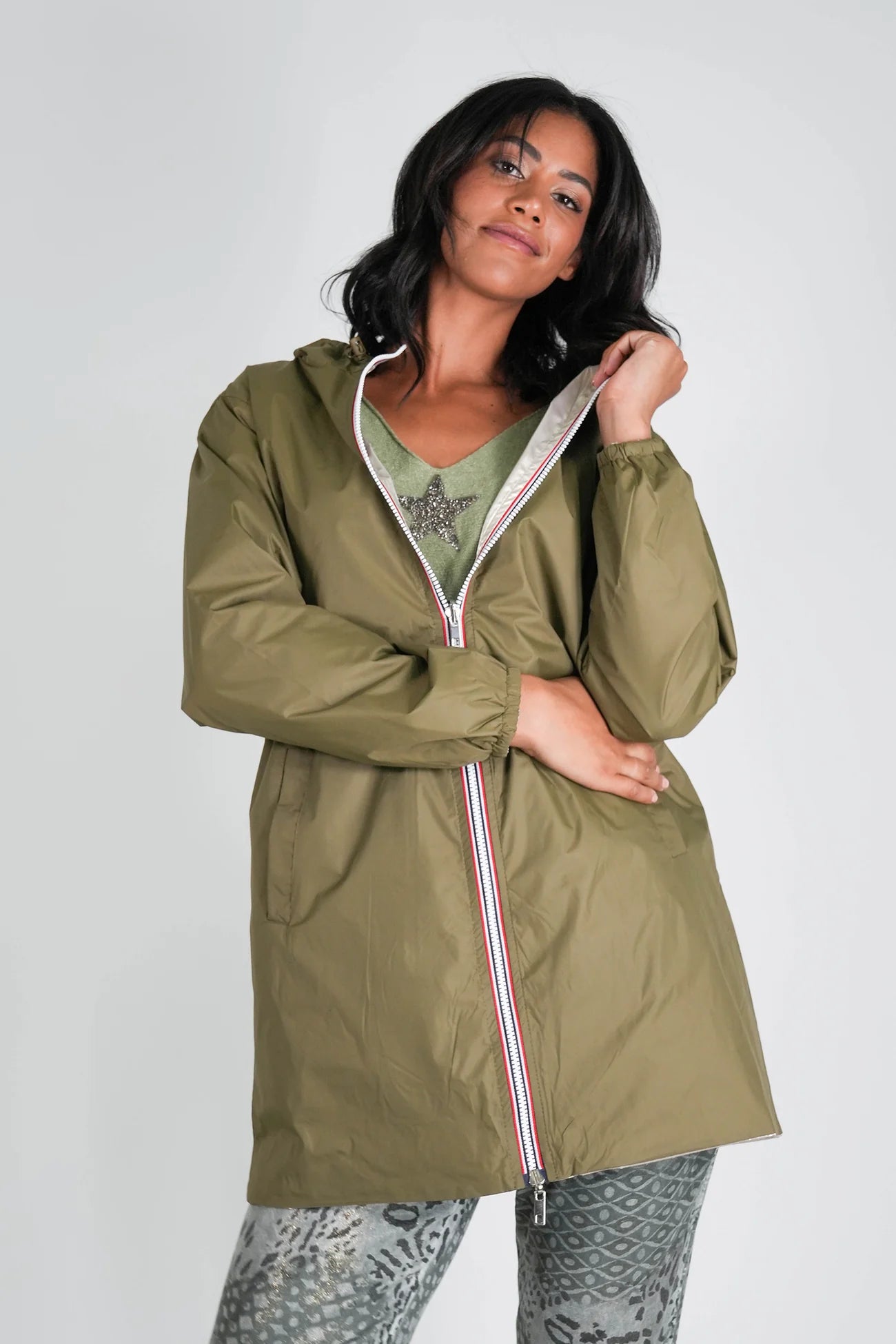 Khaki Reversible Rain Coat