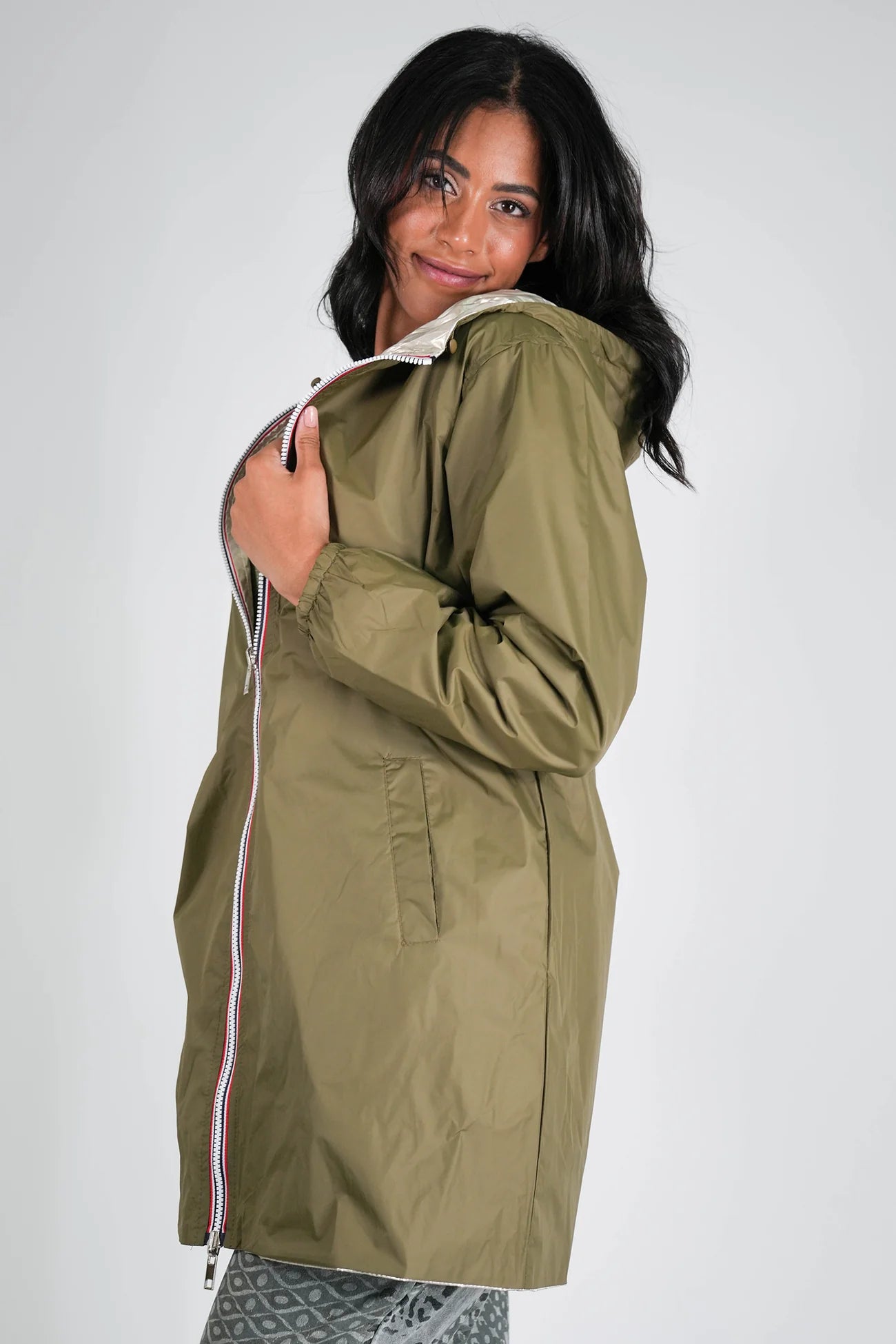 Khaki Reversible Rain Coat