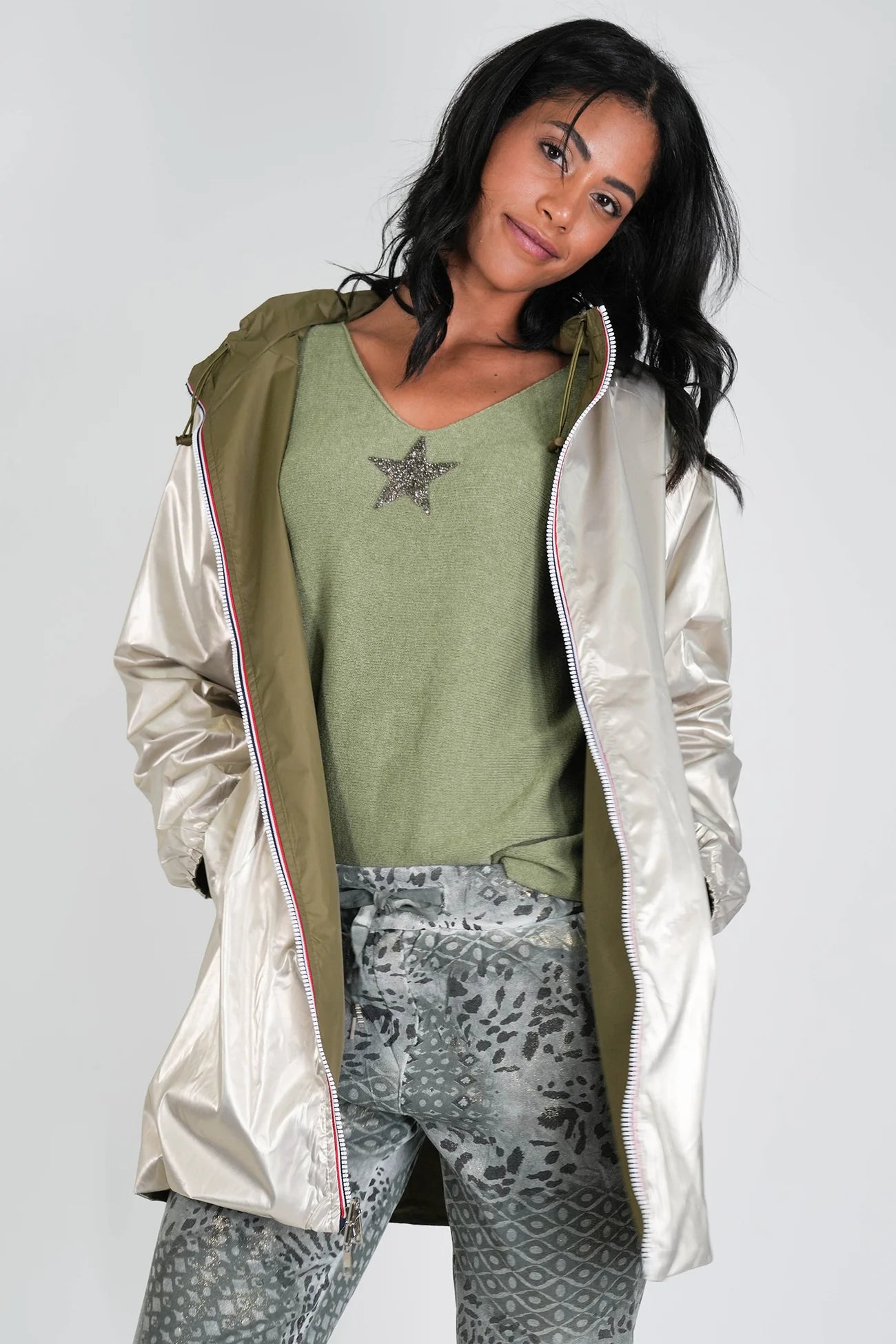 Khaki Reversible Rain Coat