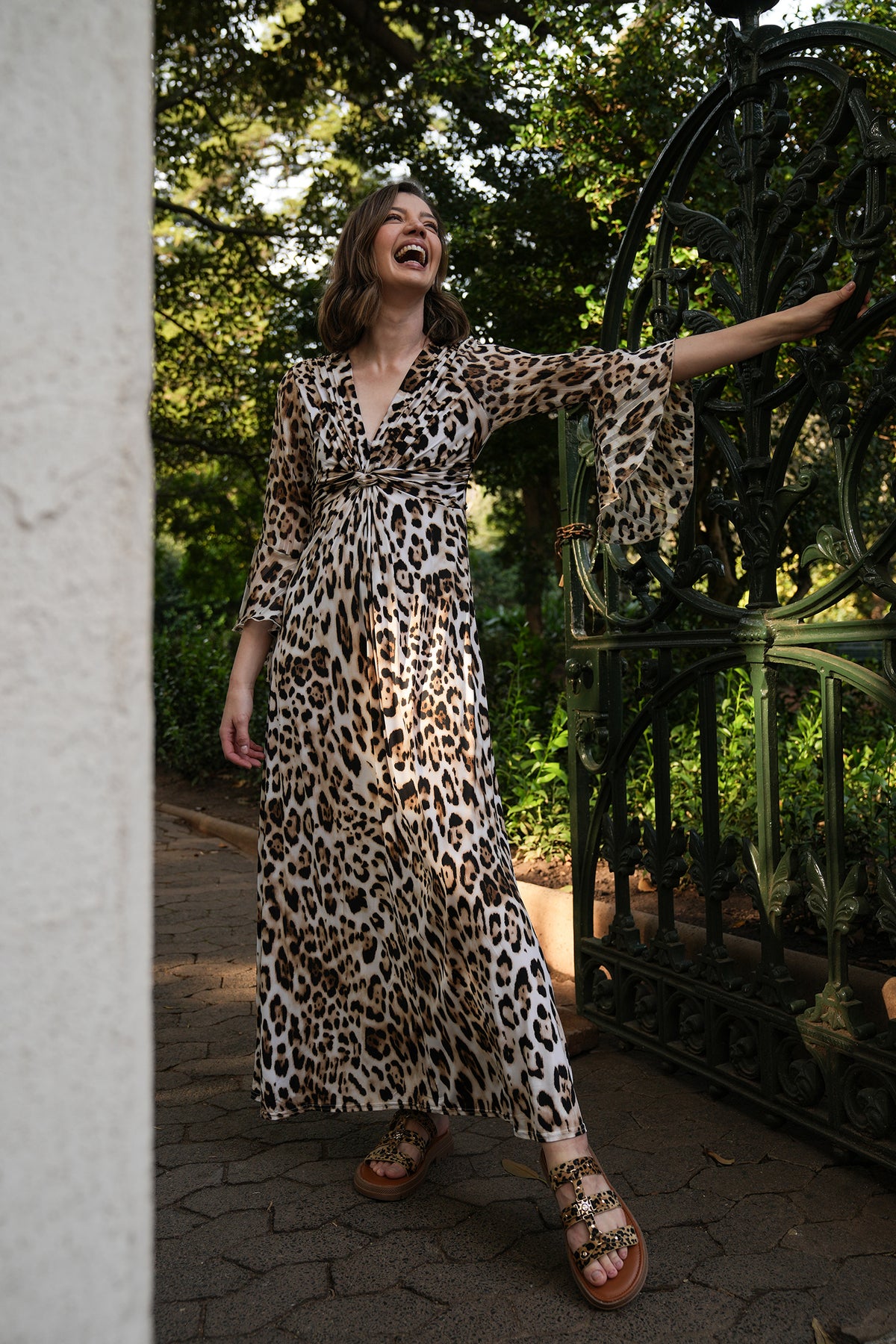 Leopard Print Knot Dress With Sleeves