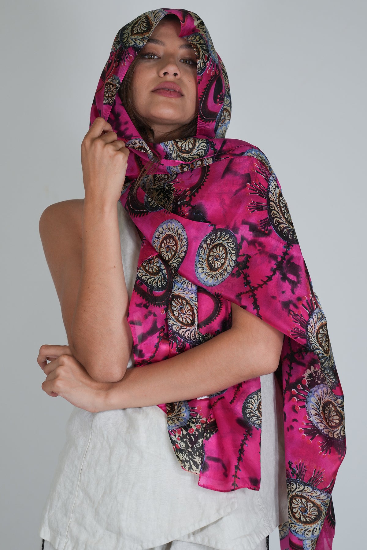Cerise Print Silk Scarf