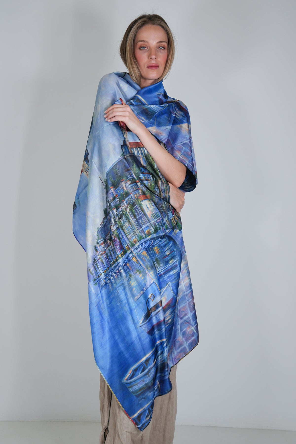 Cobalt Floral Reversible Silk Scarf