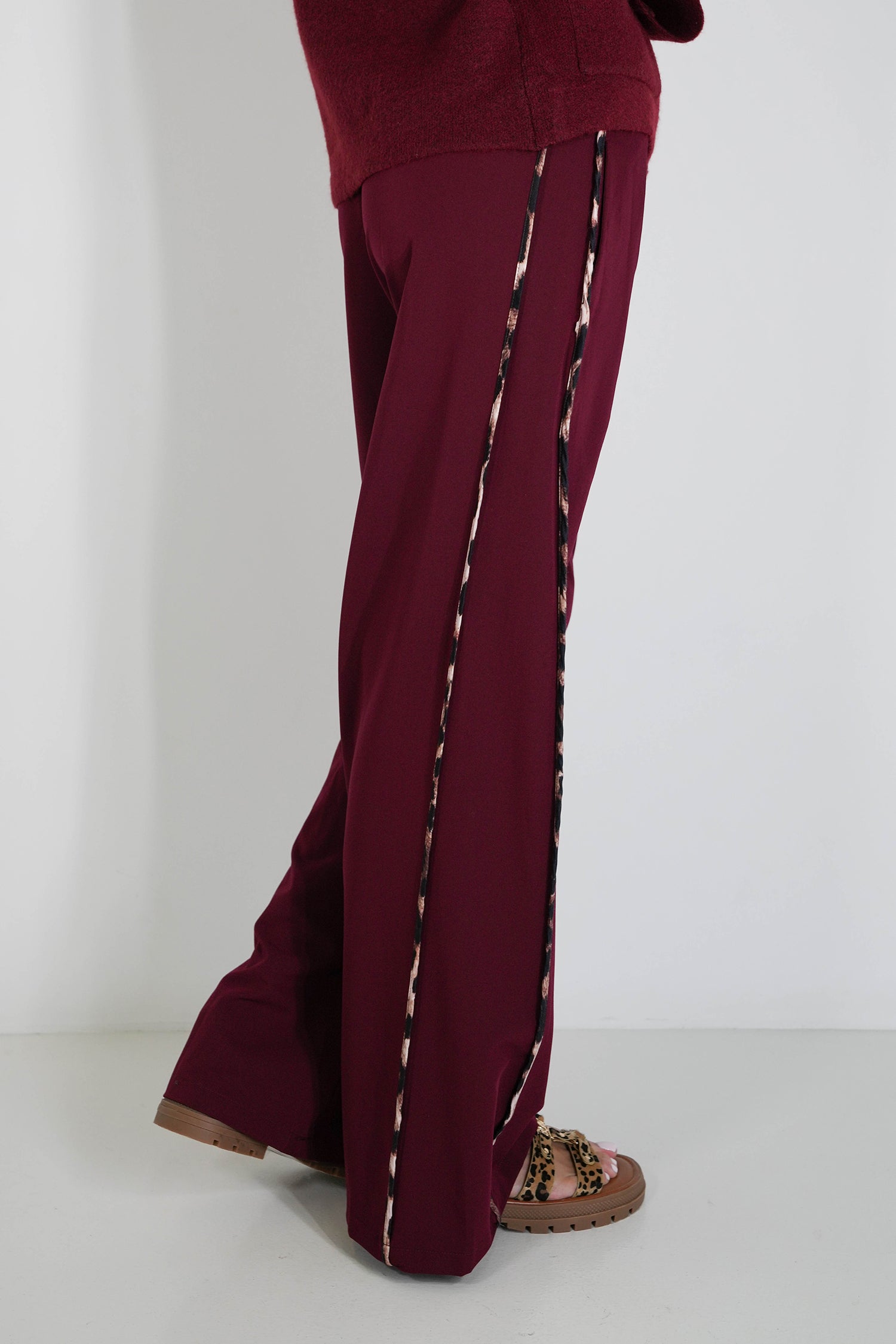 Burgundy Leopard Trim Pant