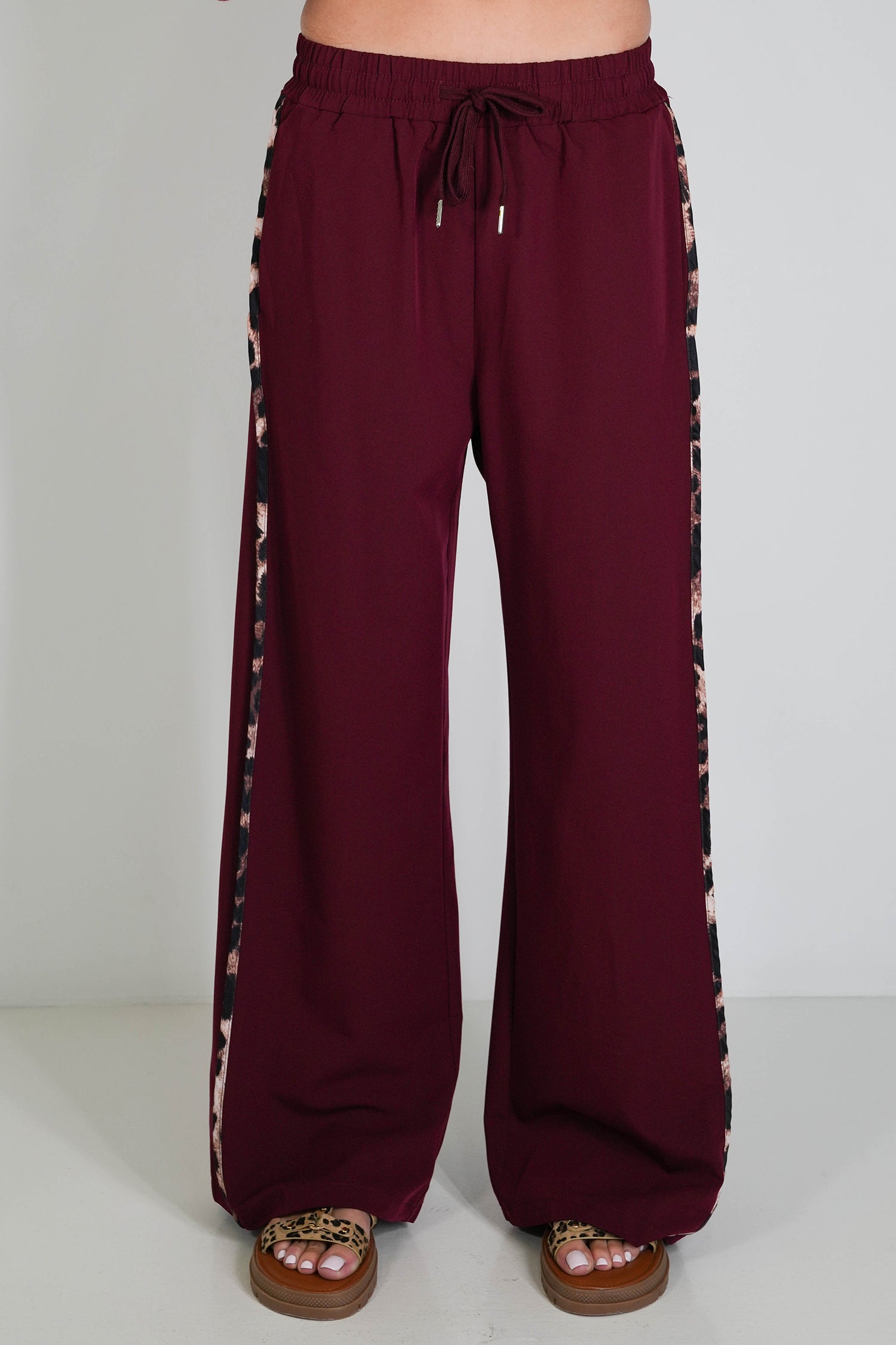 Burgundy Leopard Trim Pant