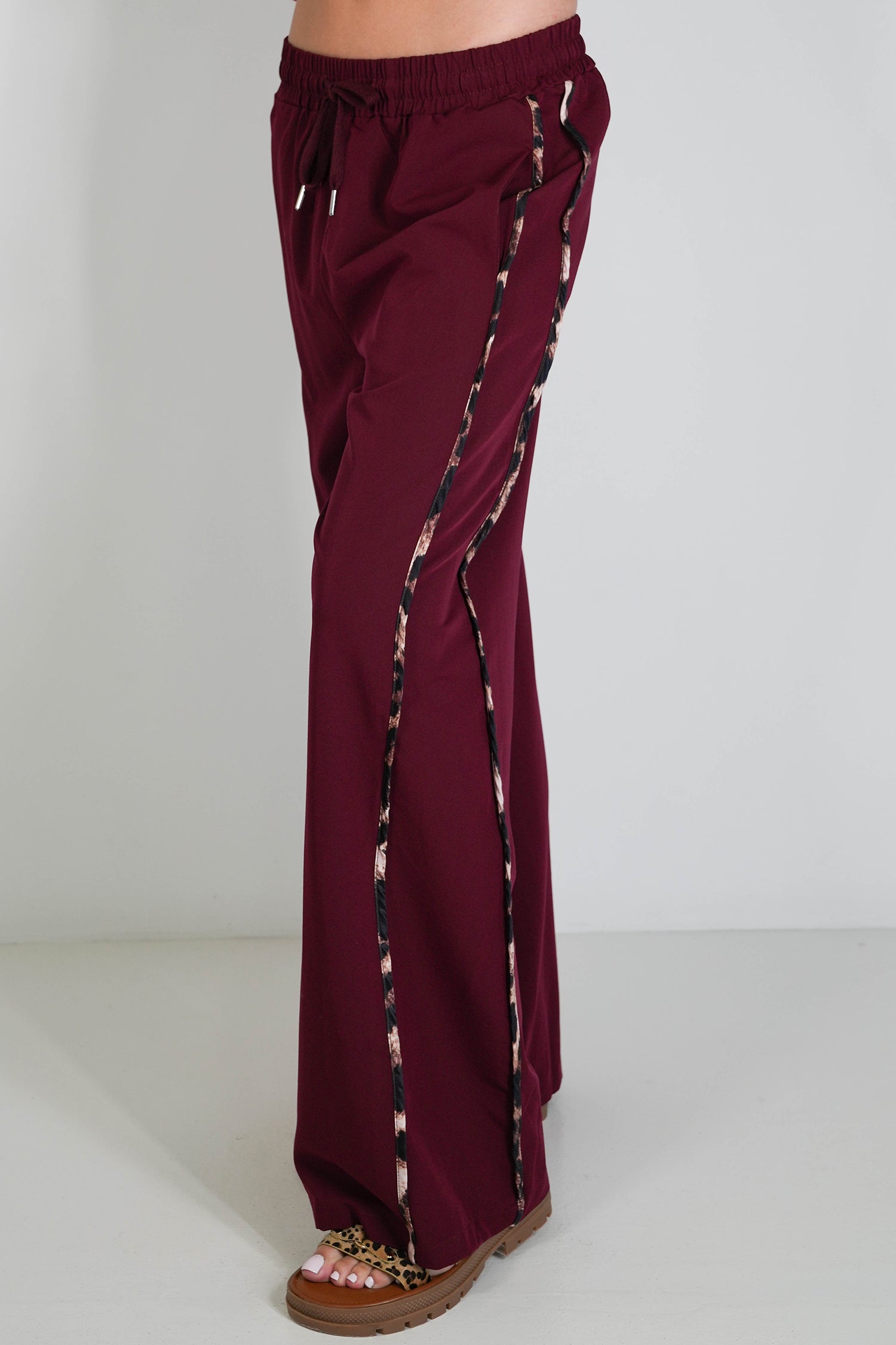 Burgundy Leopard Trim Pant