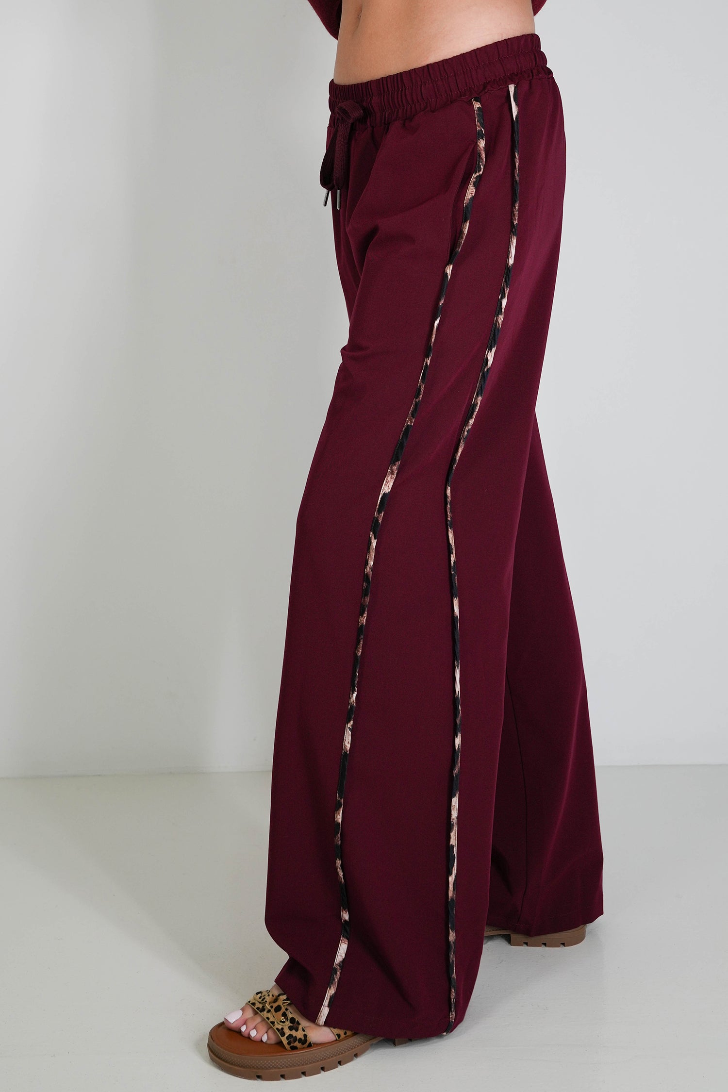 Burgundy Leopard Trim Pant