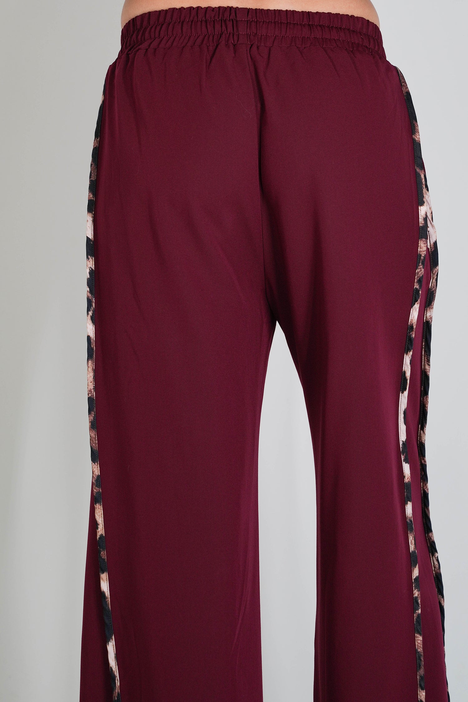 Burgundy Leopard Trim Pant
