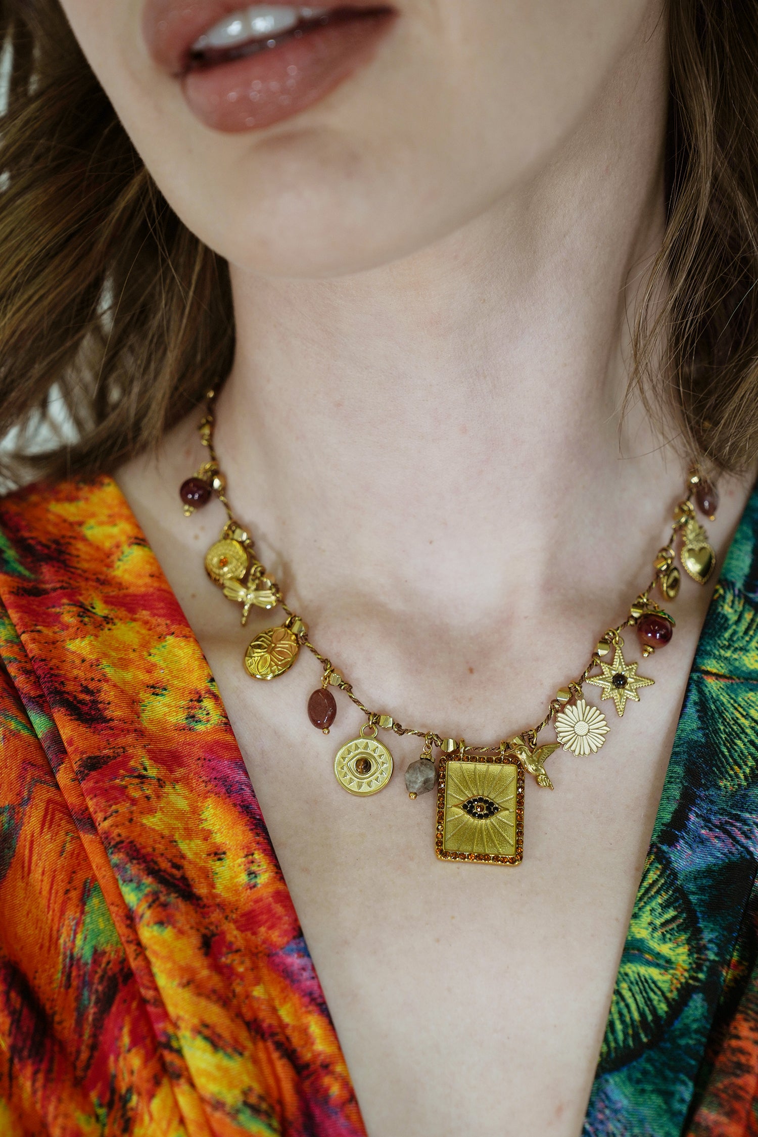 Gold and Rust Charm Necklace