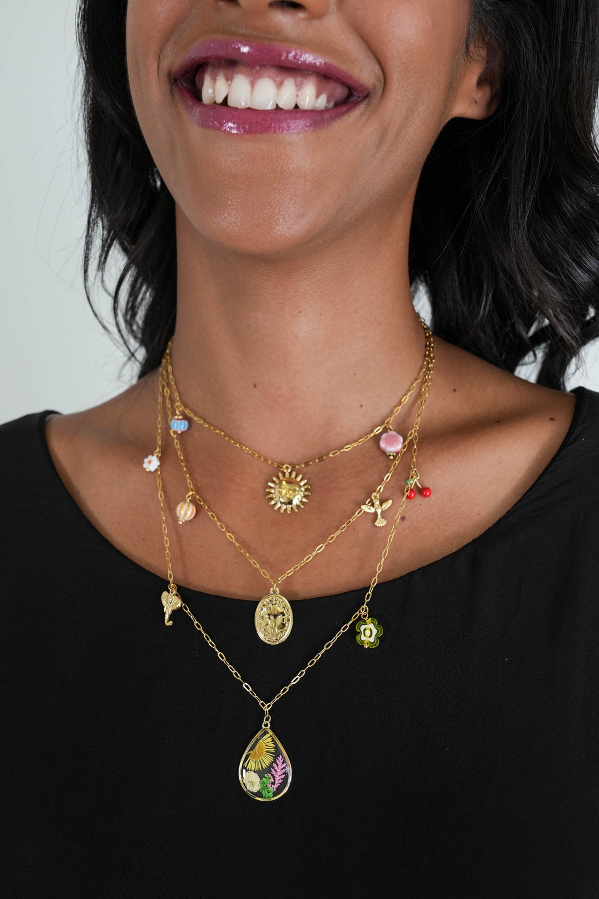 Floral Cherry Charm Necklace