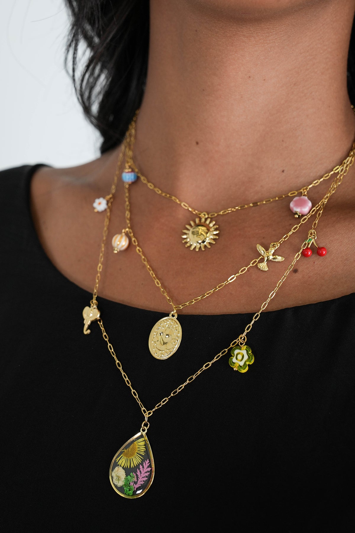 Floral Cherry Charm Necklace