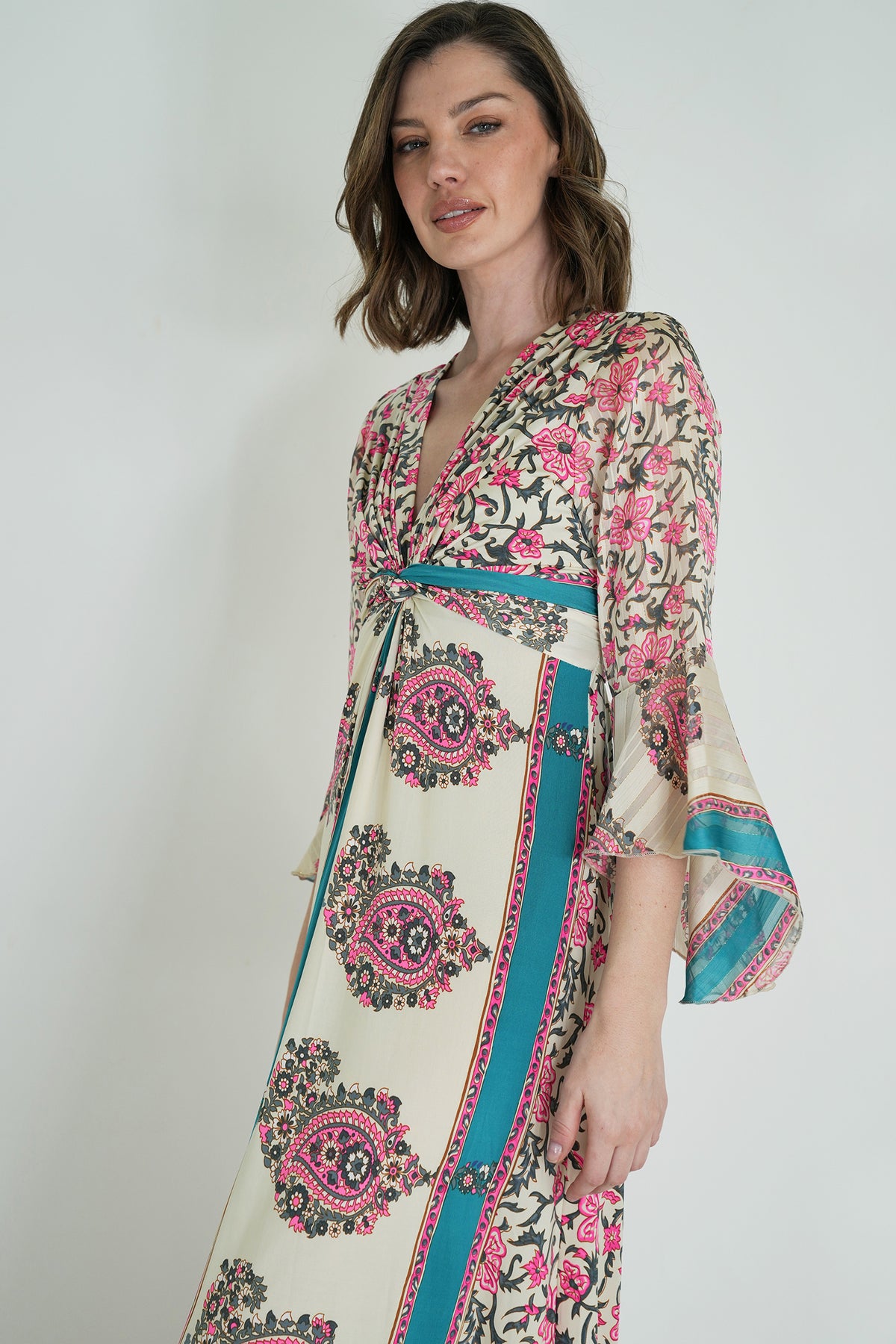 Pink and Turquoise Knot Dress With Sleeves