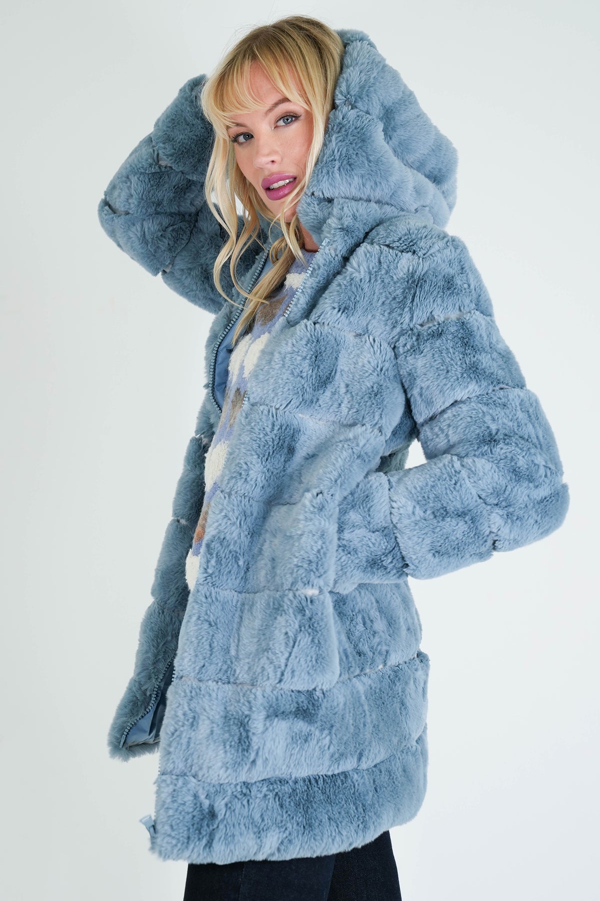 Blue Faux Fur Coat