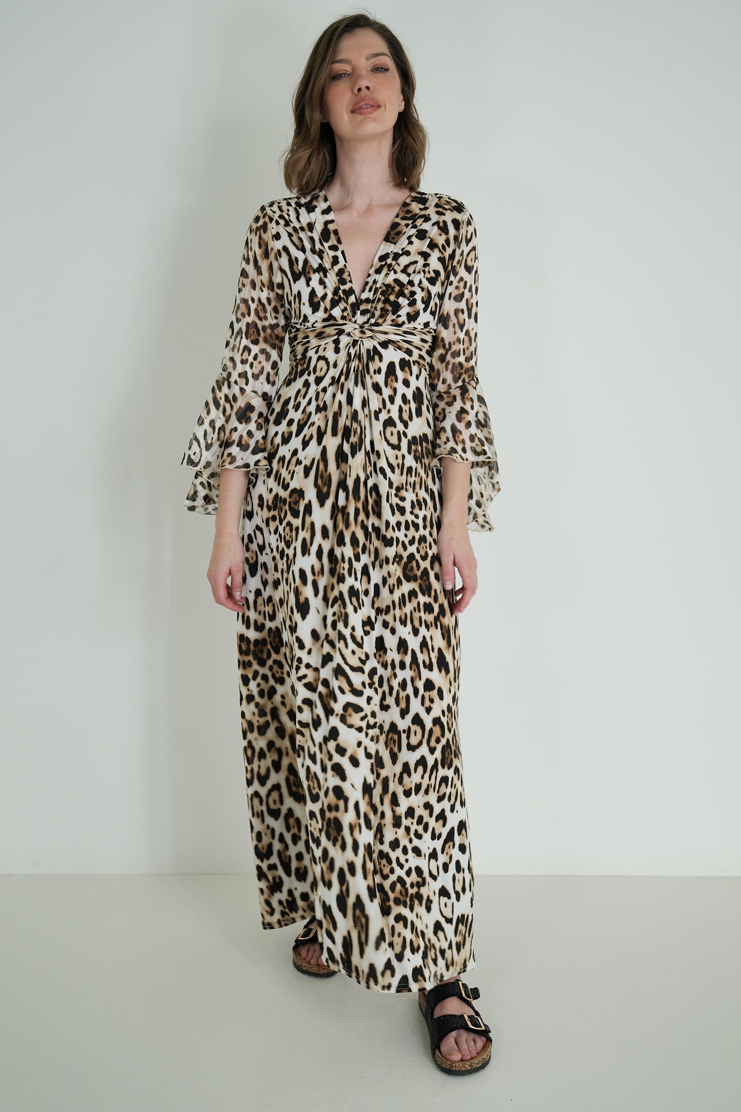 Leopard Print Knot Dress With Sleeves