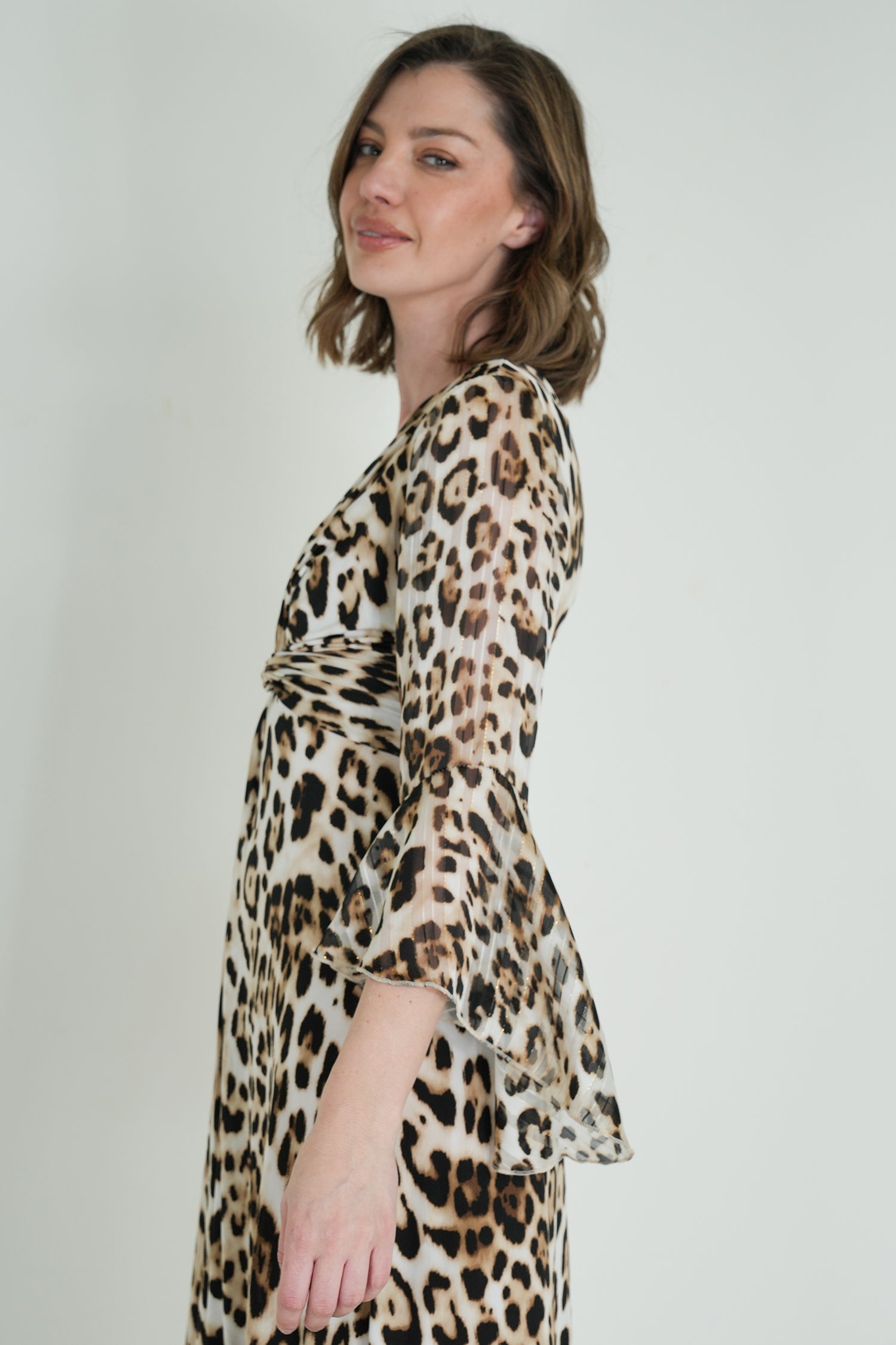 Leopard Print Knot Dress With Sleeves
