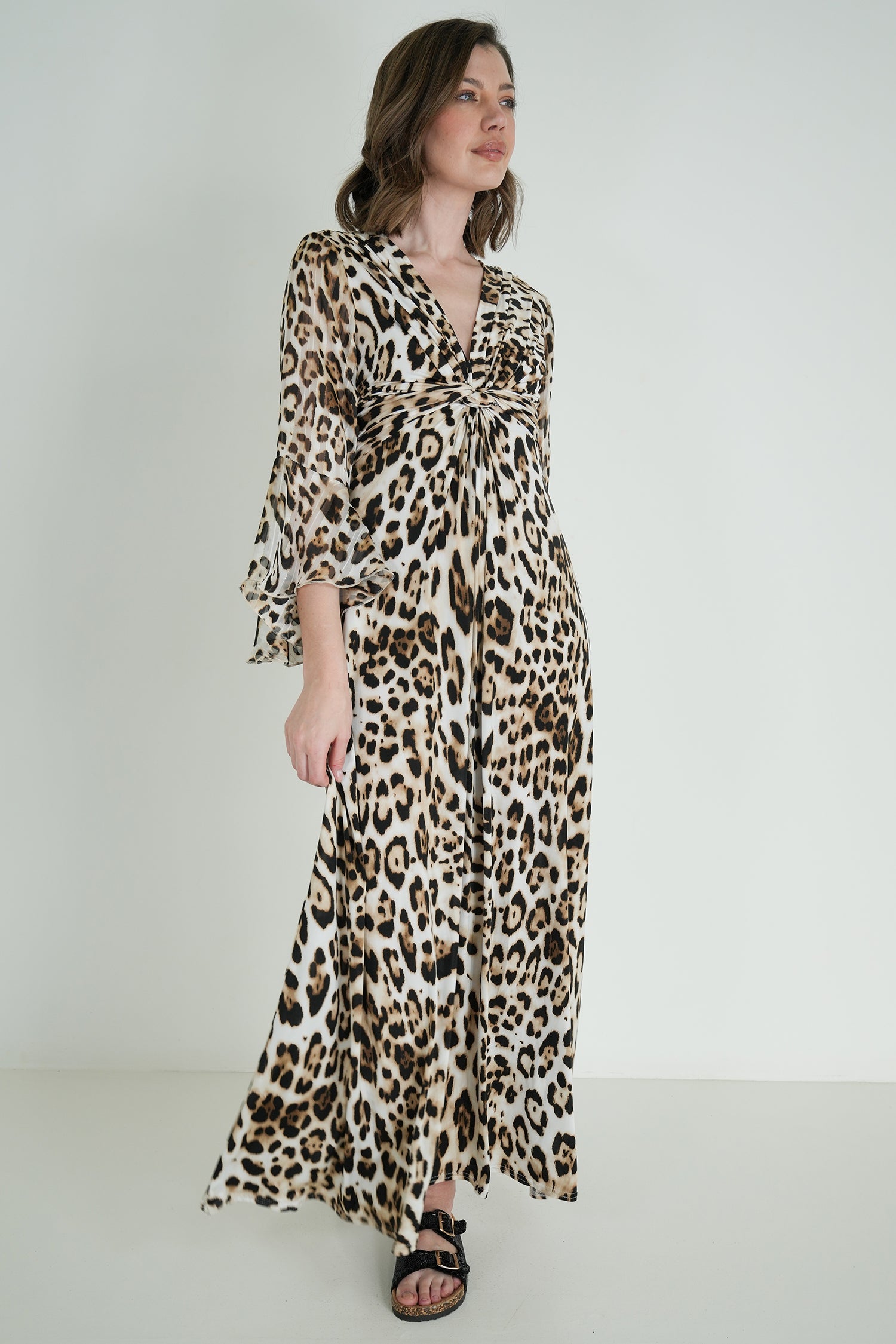Leopard Print Knot Dress With Sleeves