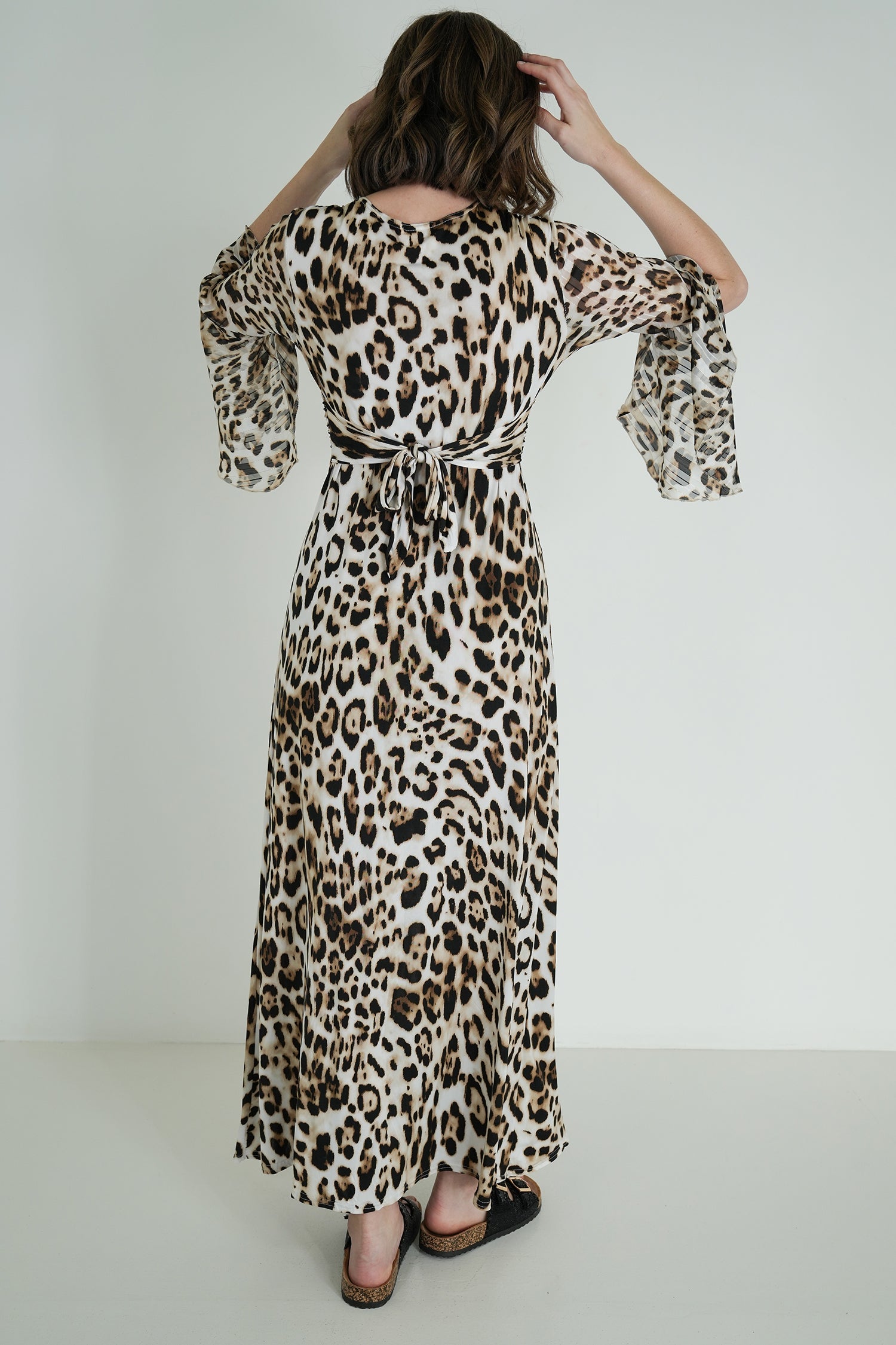 Leopard Print Knot Dress With Sleeves