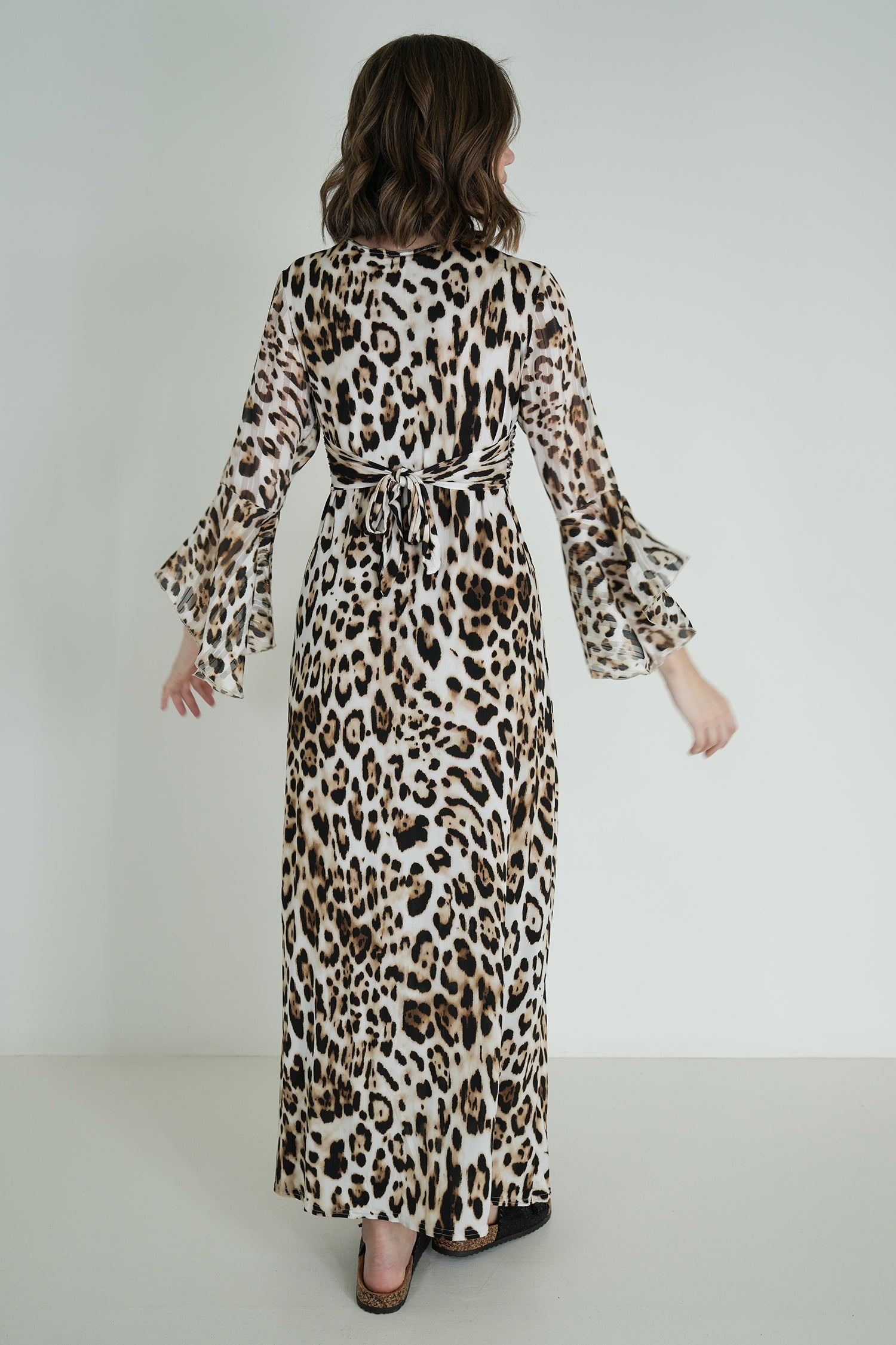Leopard Print Knot Dress With Sleeves