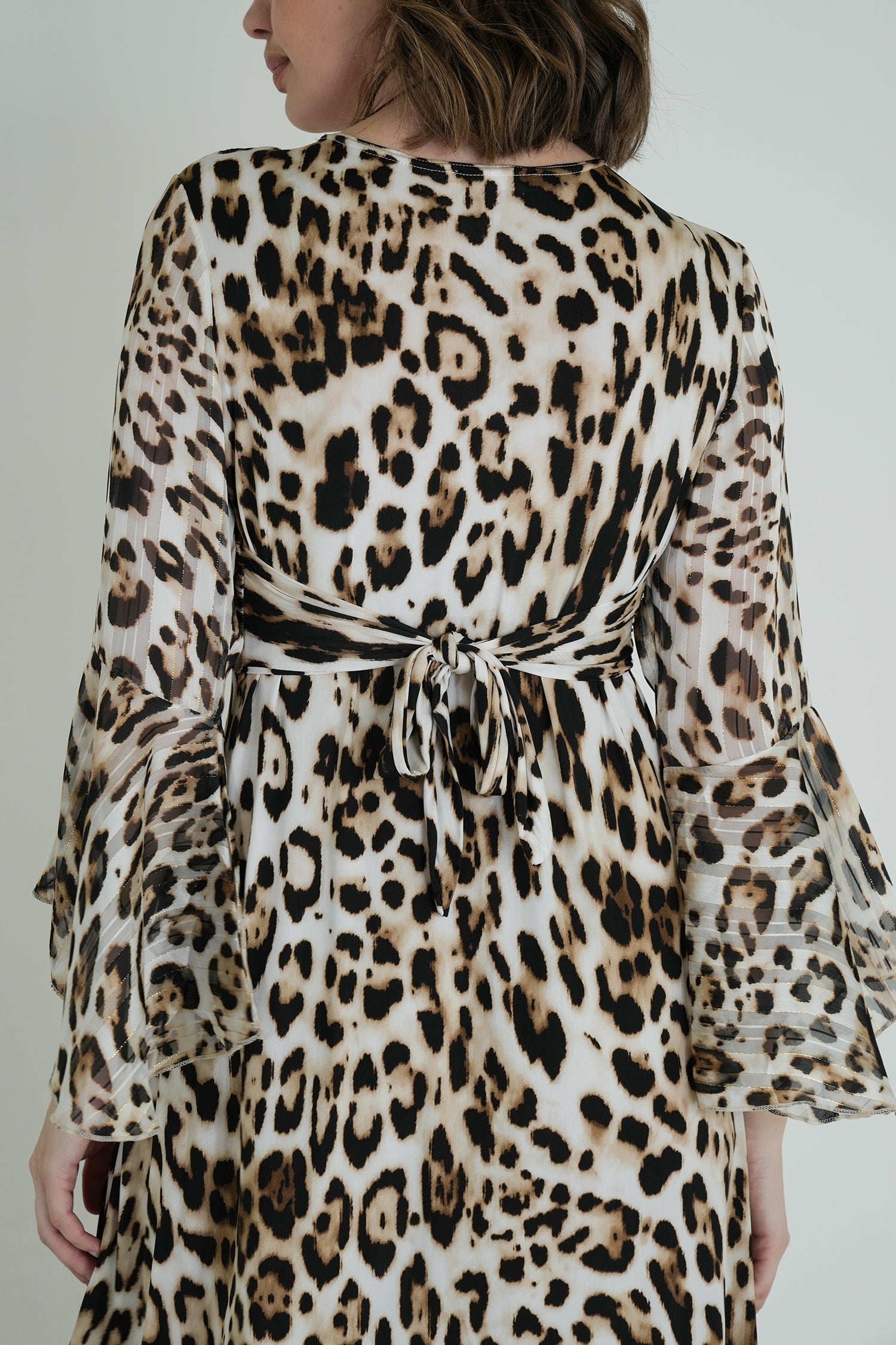 Leopard Print Knot Dress With Sleeves