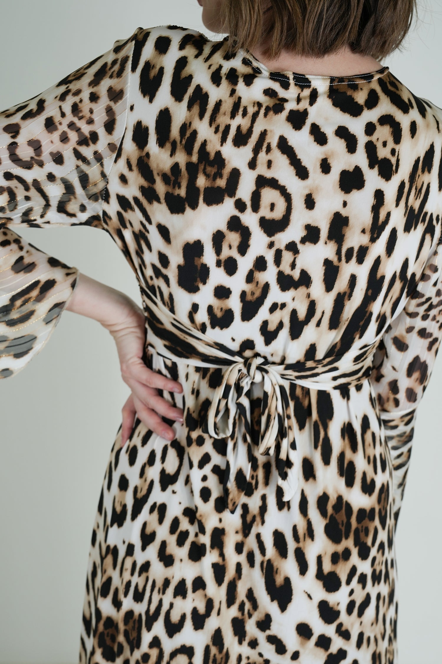 Leopard Print Knot Dress With Sleeves