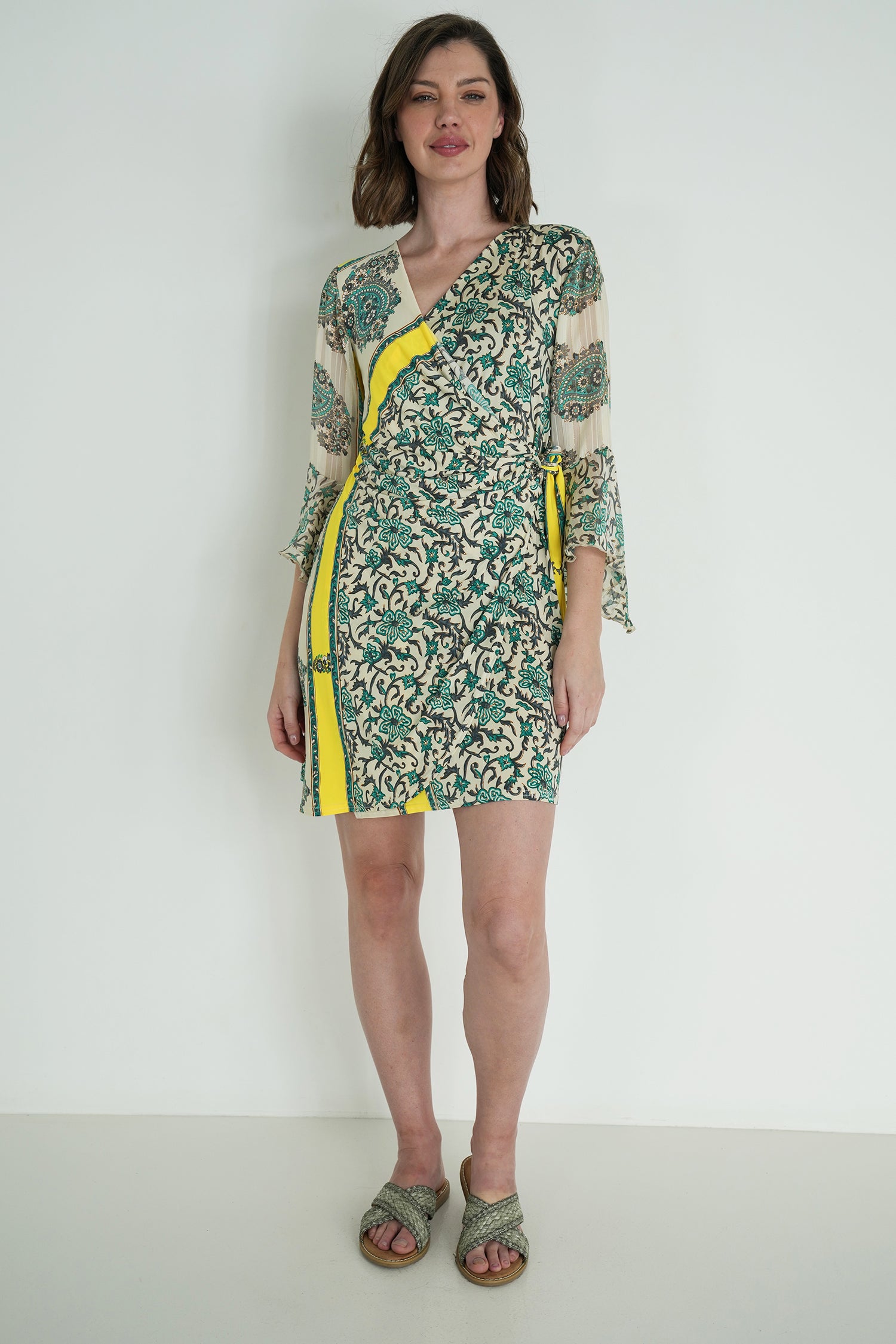 Green and Yellow Eliza Wrap Dress
