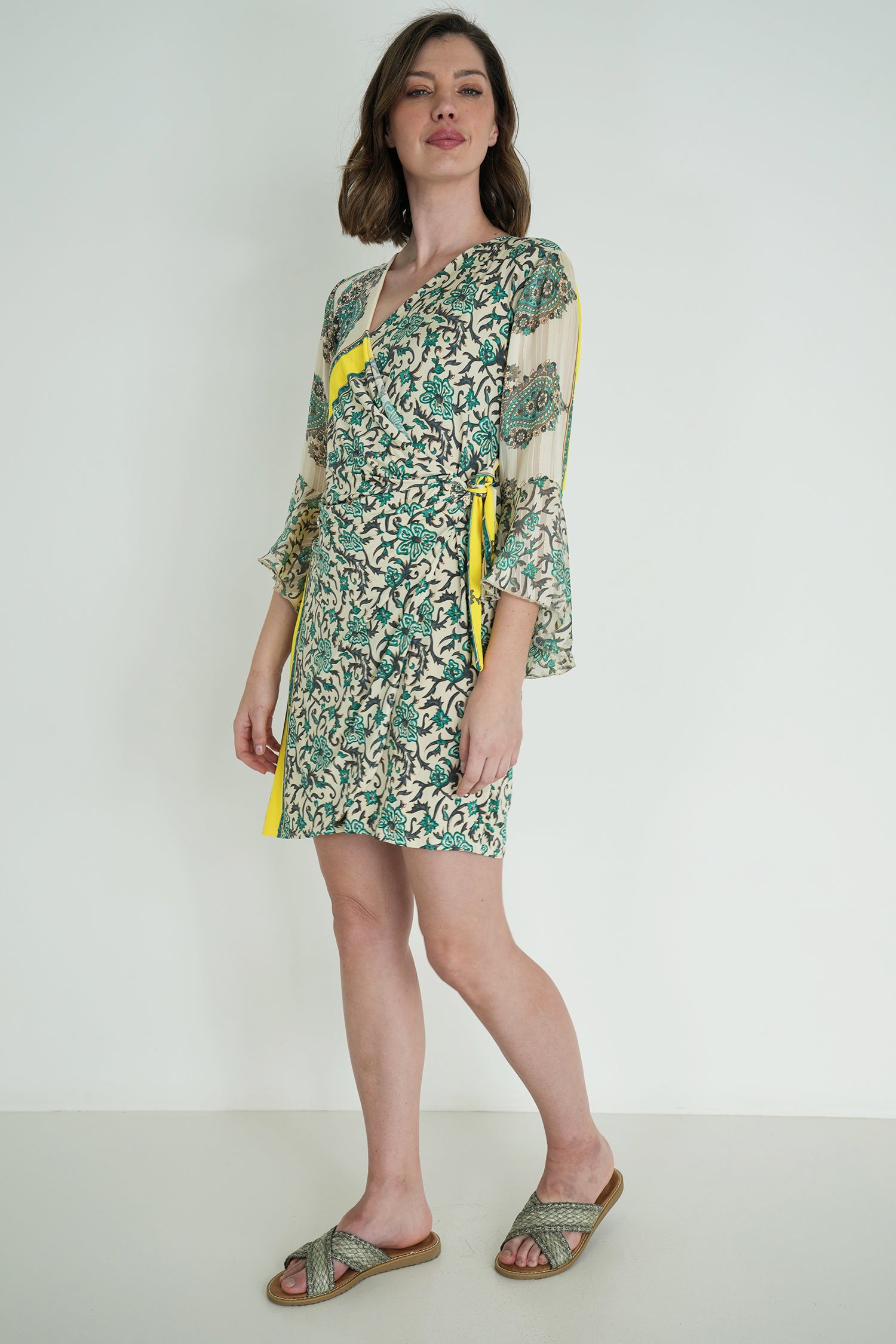 Green and Yellow Eliza Wrap Dress
