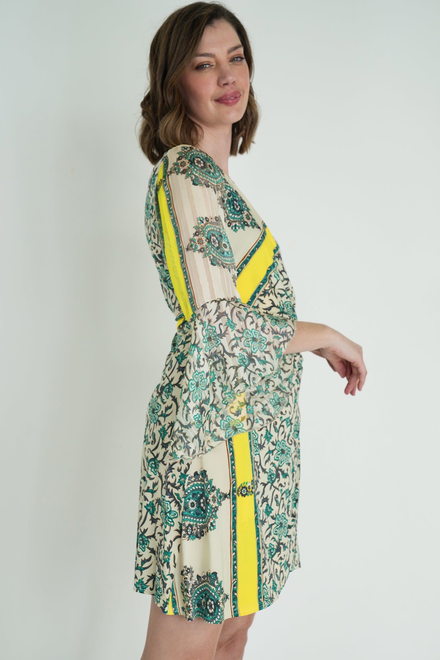 Green and Yellow Eliza Wrap Dress