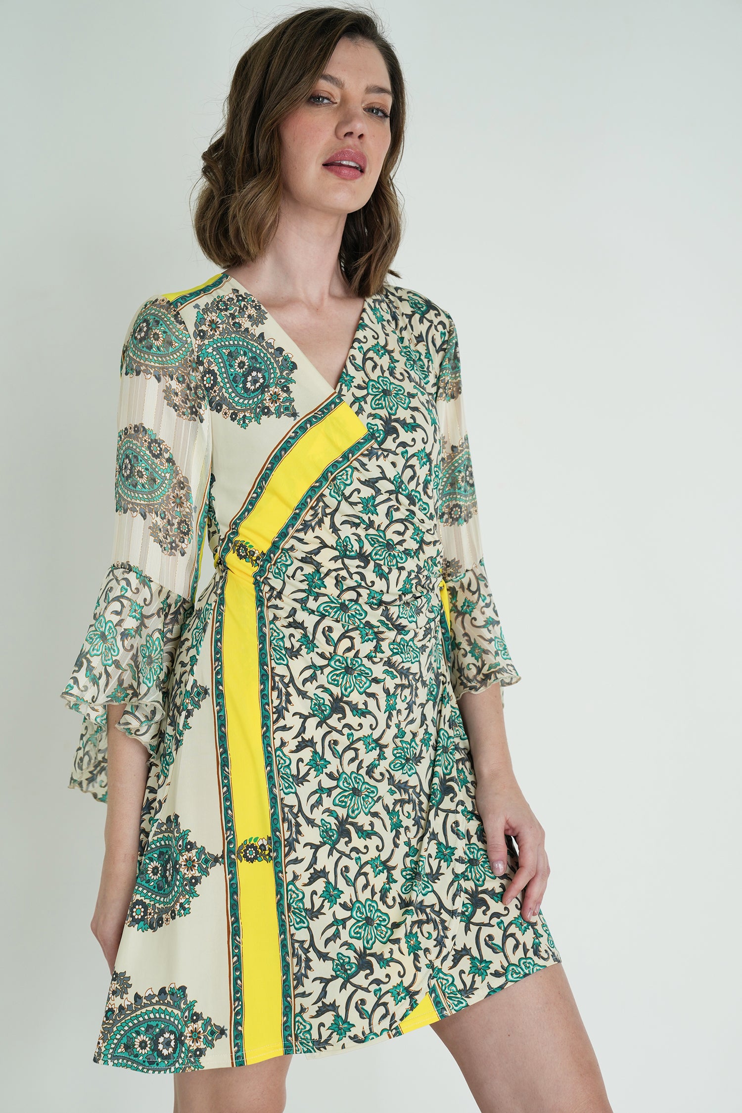 Green and Yellow Eliza Wrap Dress