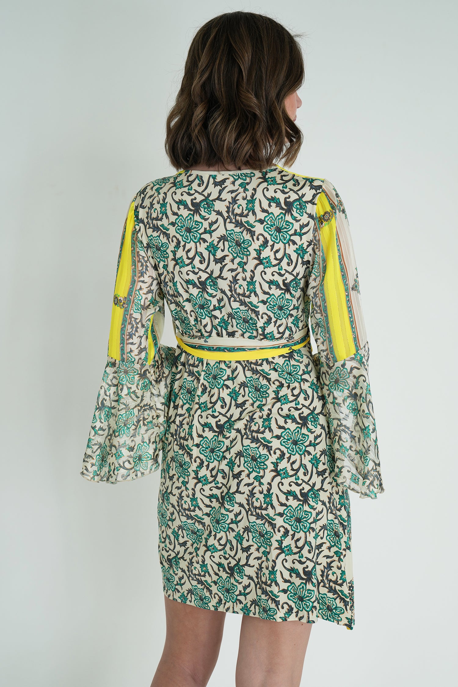 Green and Yellow Eliza Wrap Dress