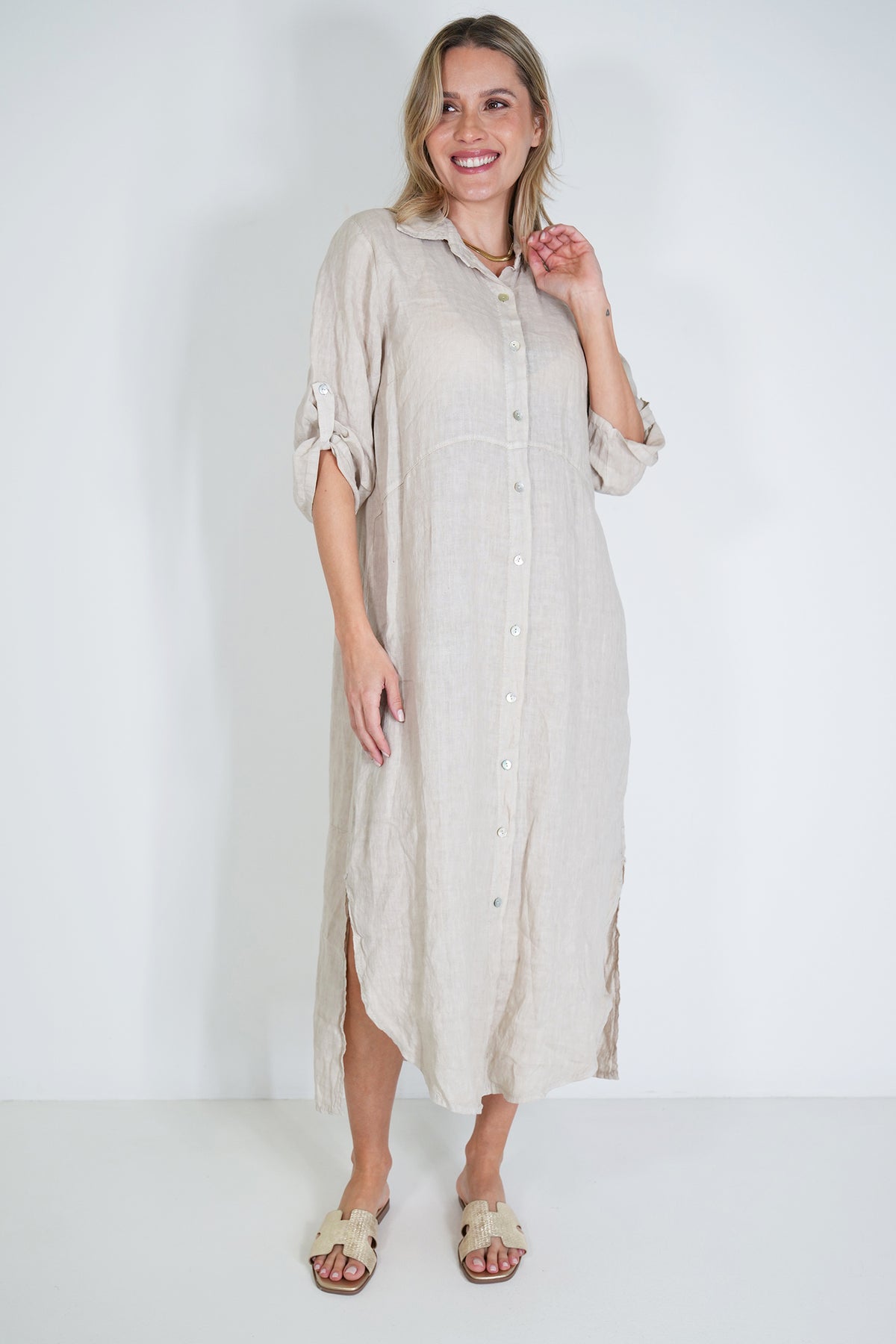 Cream Linen Shirt Dress