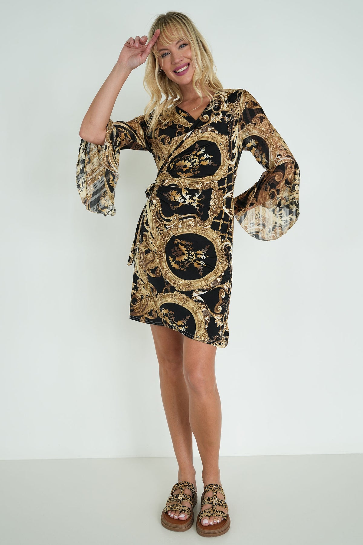 Black and Gold Wrap Eliza Dress