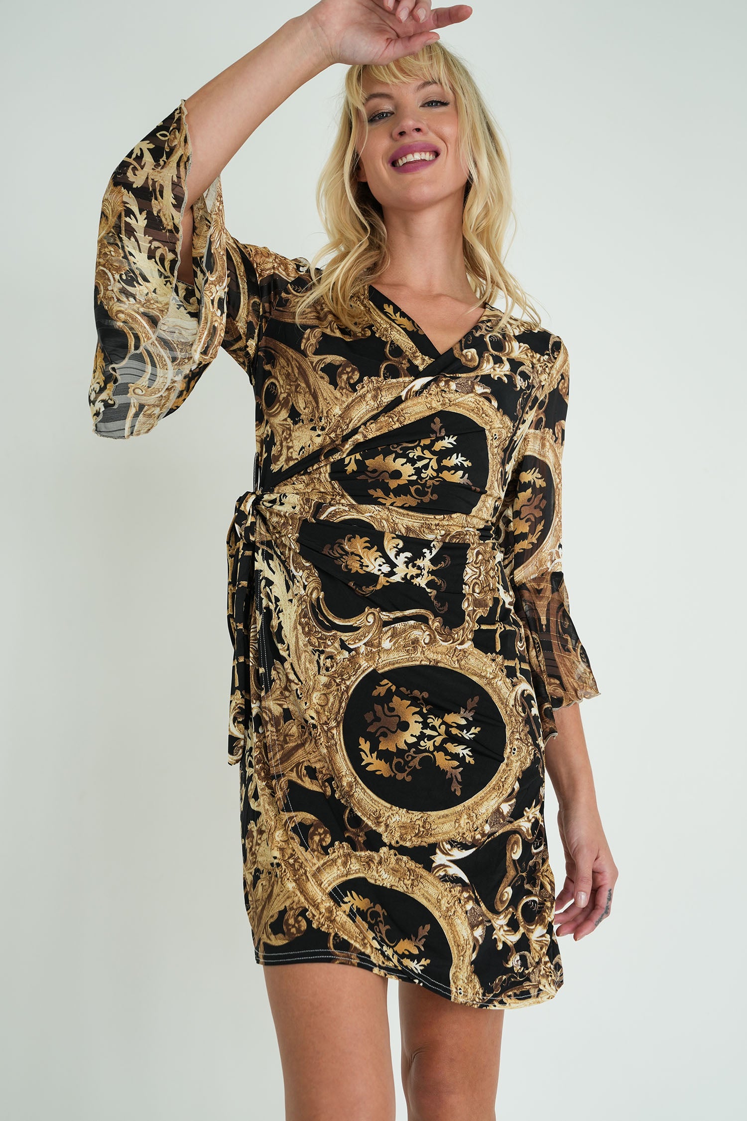 Black and Gold Wrap Eliza Dress