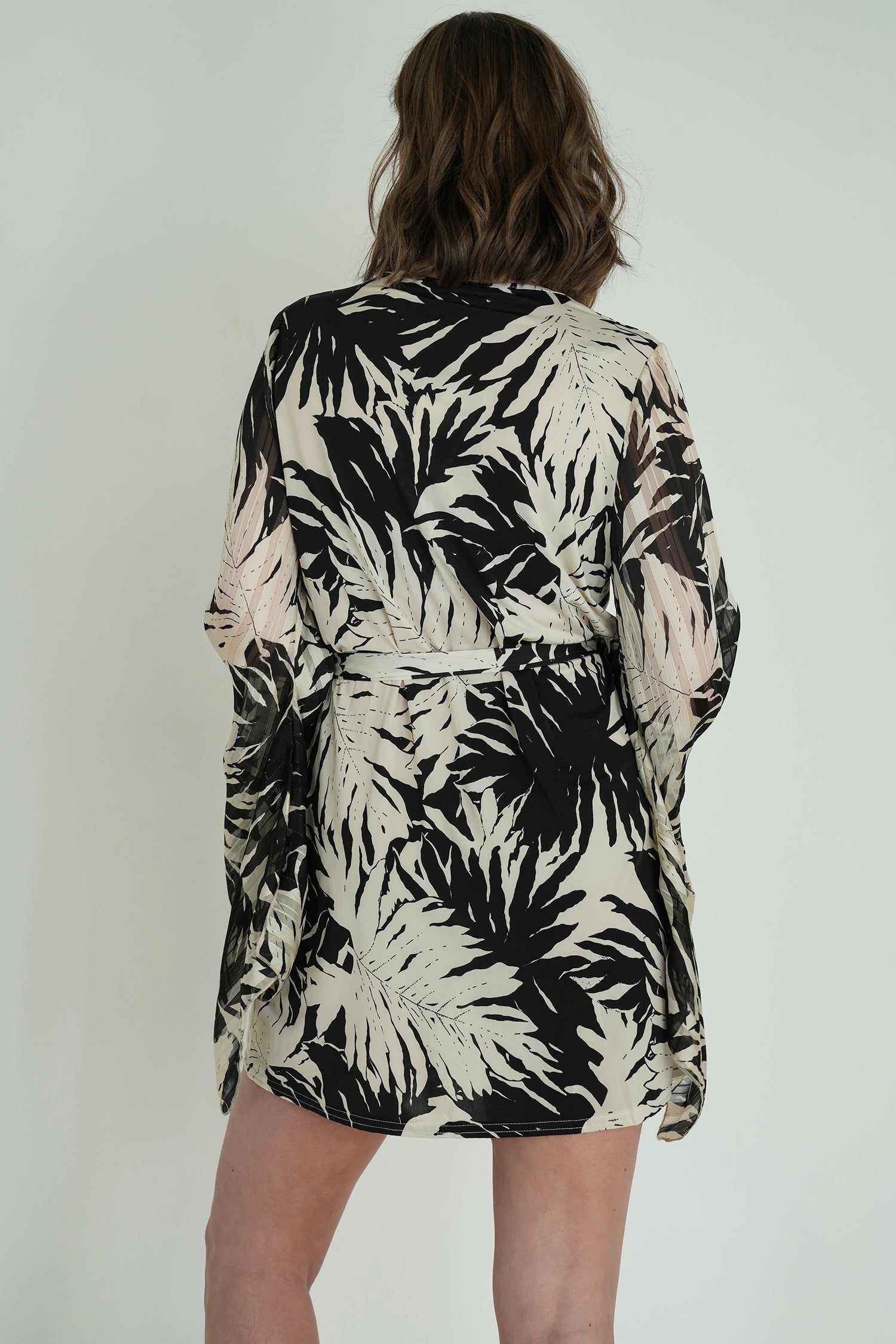 Monochrome Leaf Print St Tropez Tunic Dress