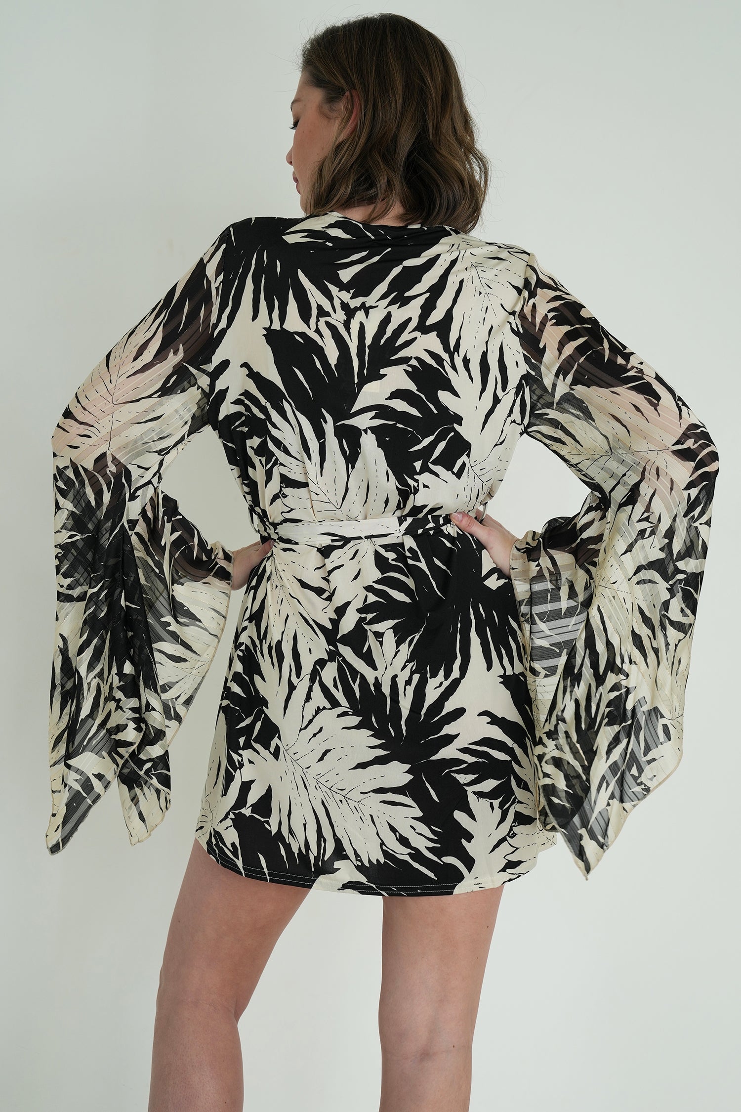 Monochrome Leaf Print St Tropez Tunic Dress