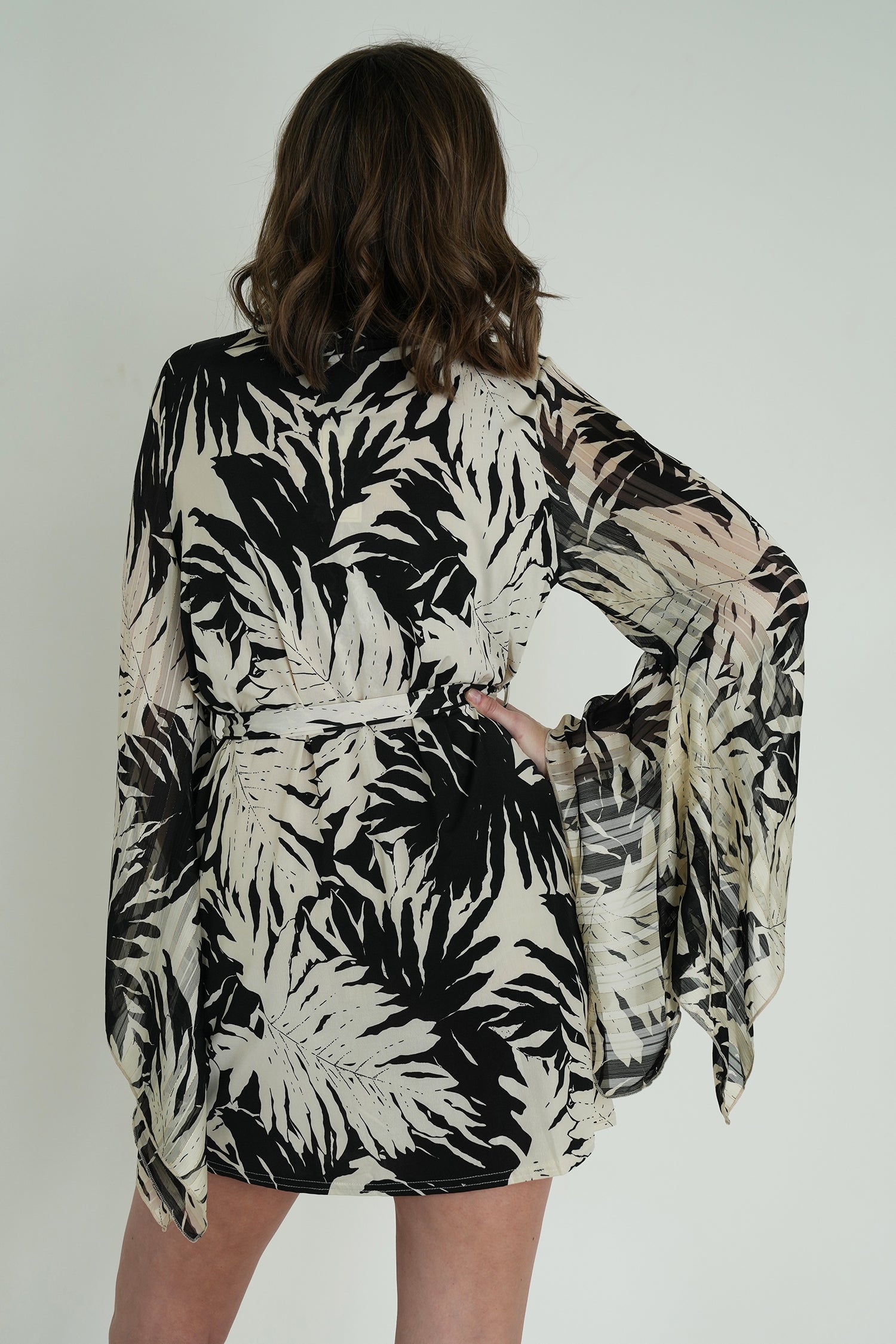Monochrome Leaf Print St Tropez Tunic Dress
