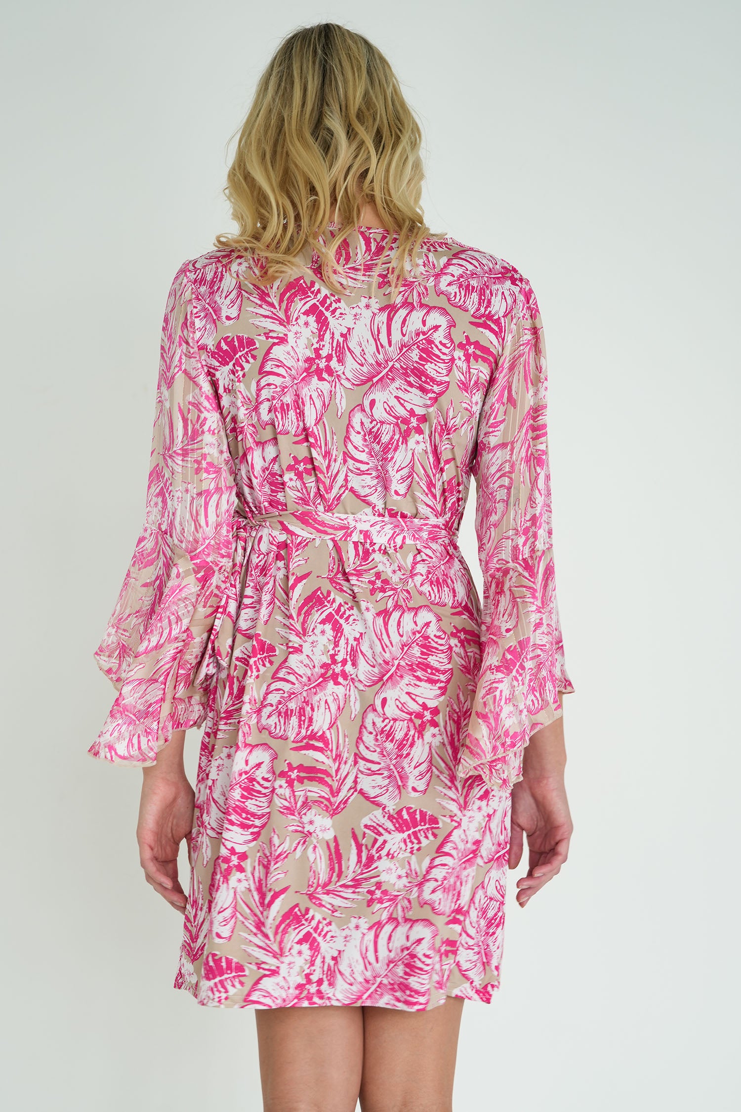 Taupe and Pink Floral Eliza Wrap Dress
