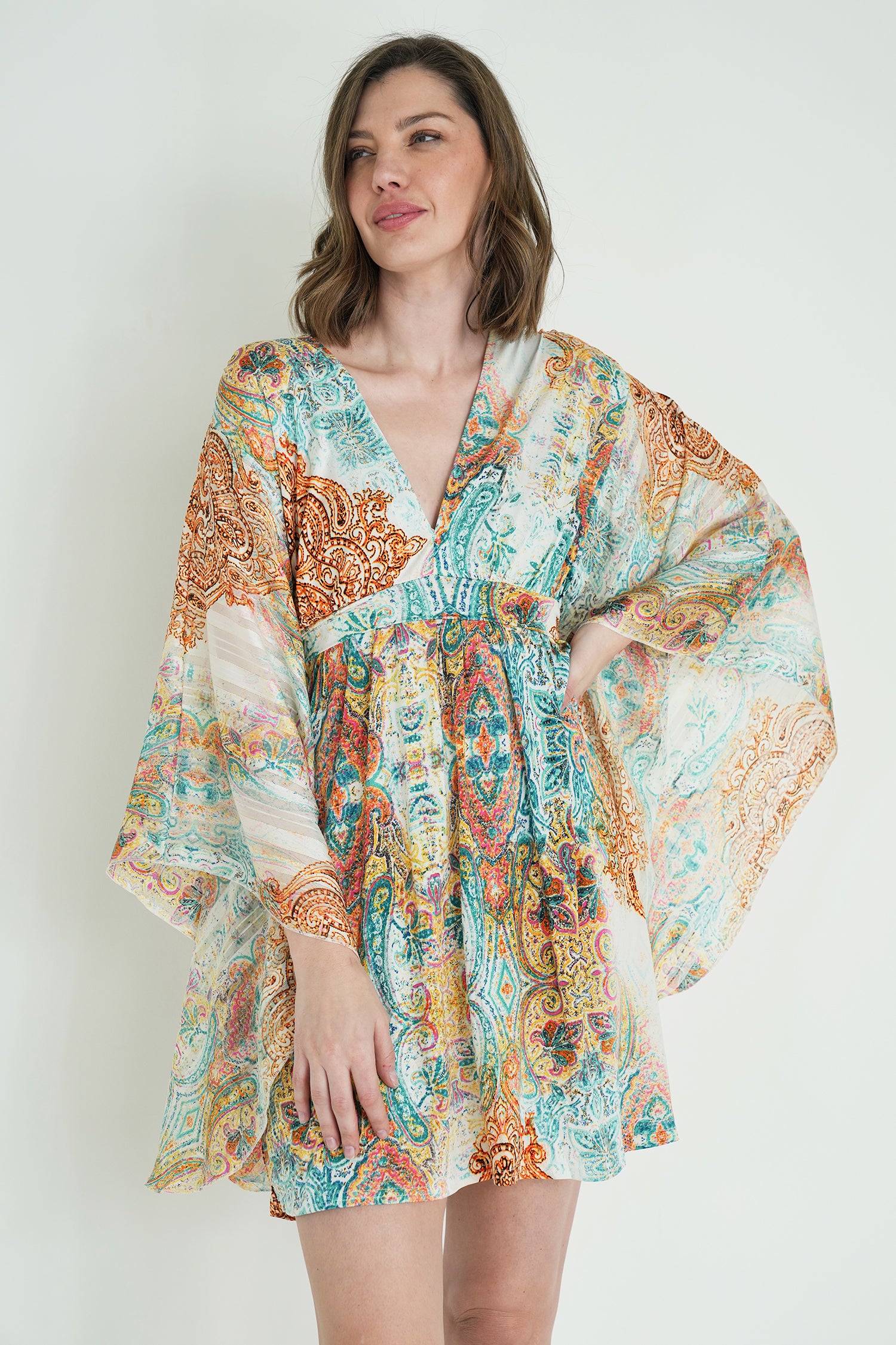 Teal and Yellow Paisley Butterfly Dress