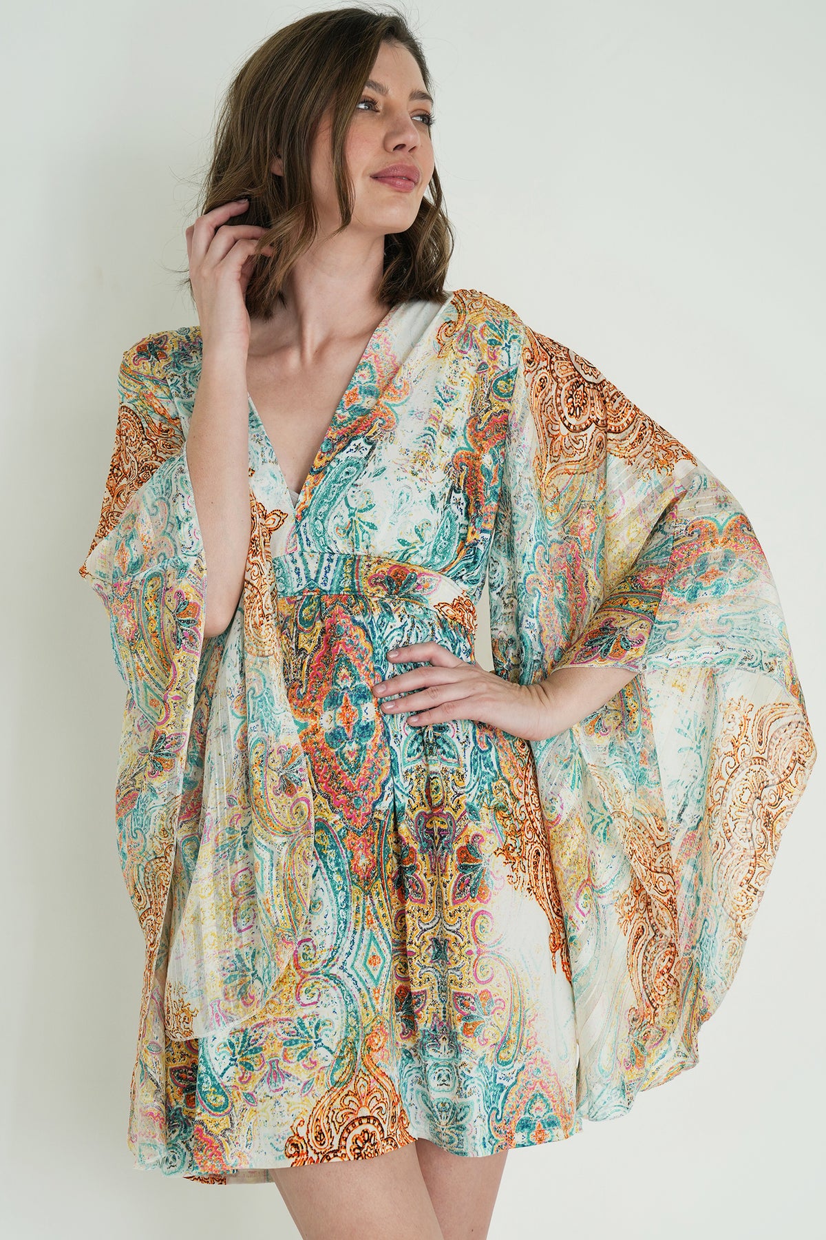 Teal and Yellow Paisley Butterfly Dress