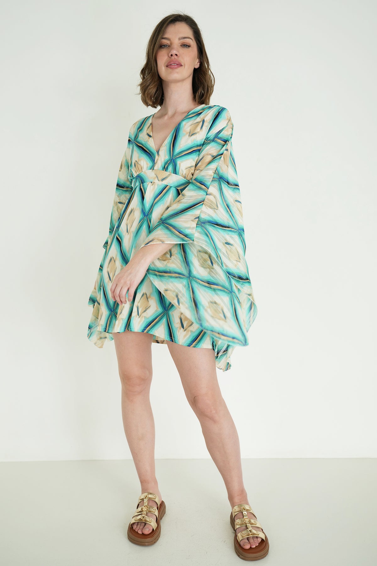 Turquoise and Cream Butterfly Dress