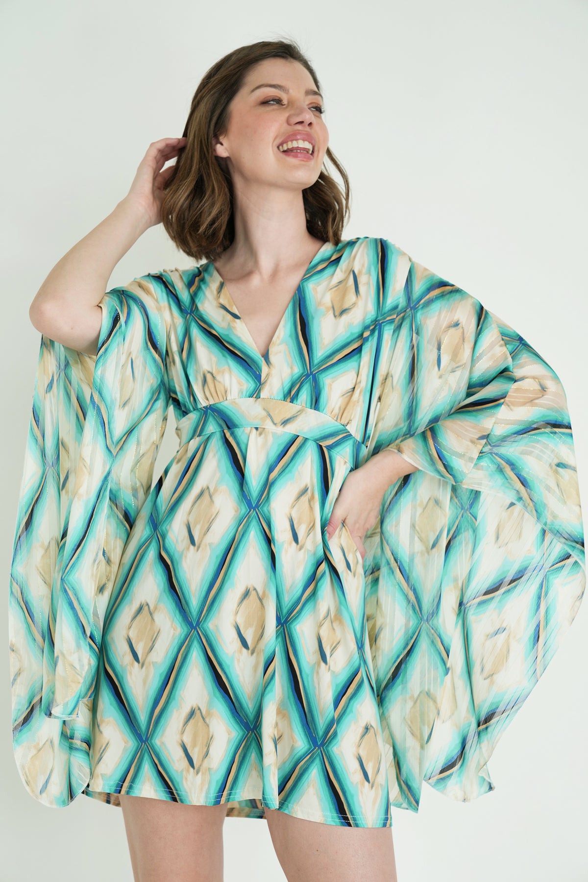 Turquoise and Cream Butterfly Dress