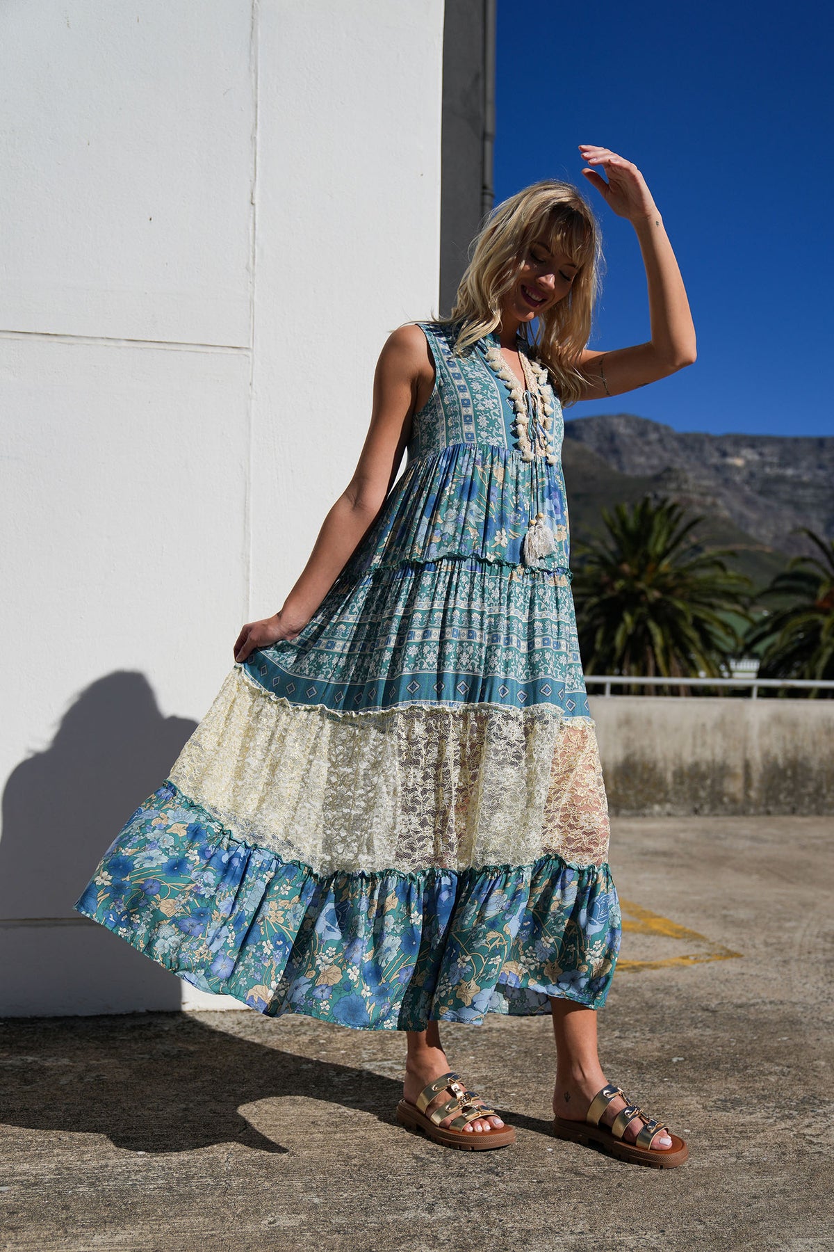 Teal Floral Sleeveless Heather Dress