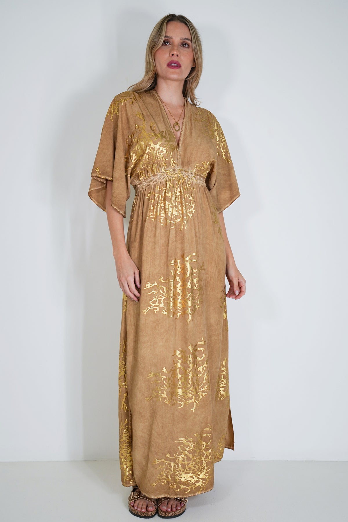 Beige and Gold Coral Resort Dress