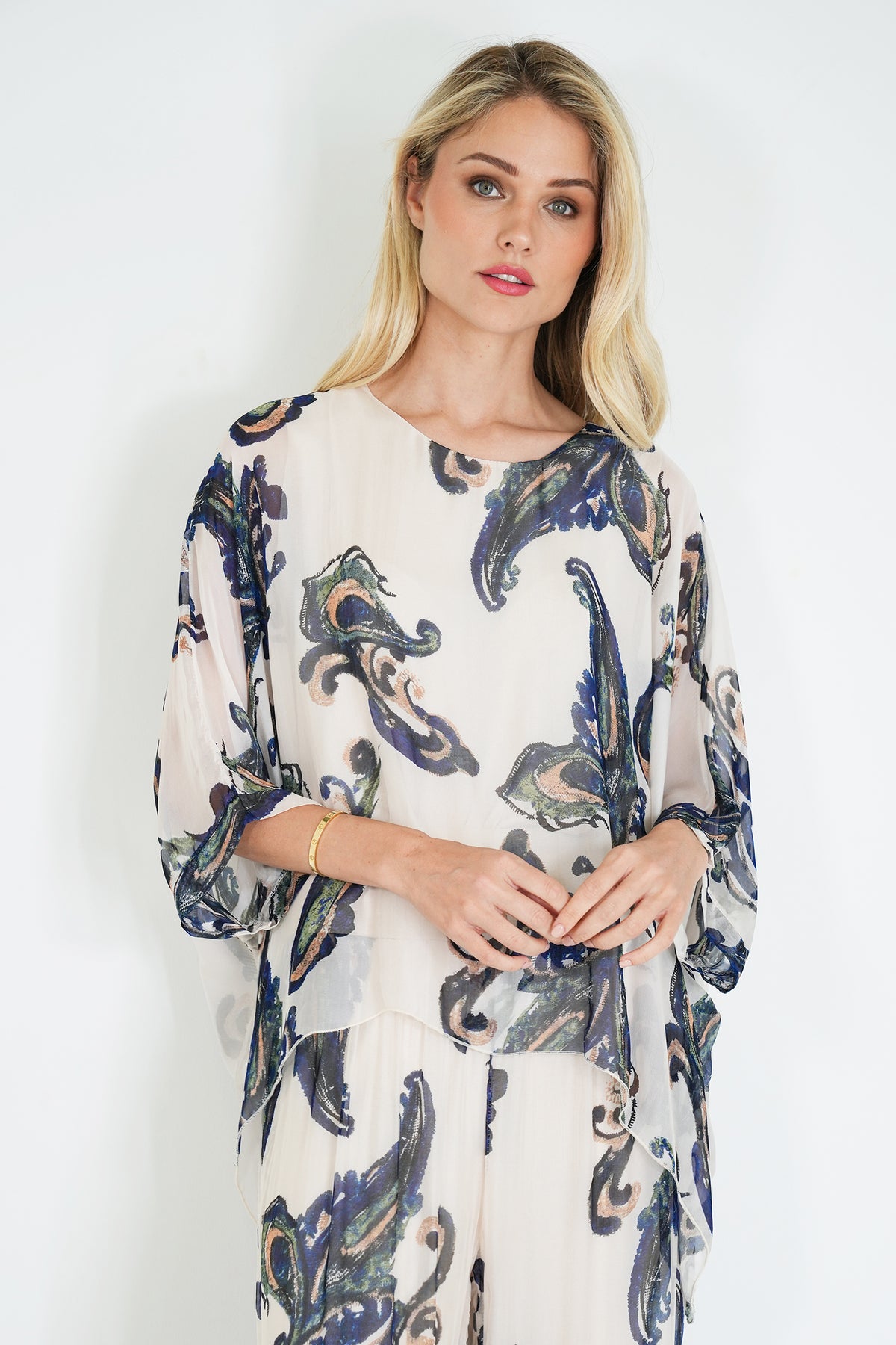 Navy Mary Silk Poncho