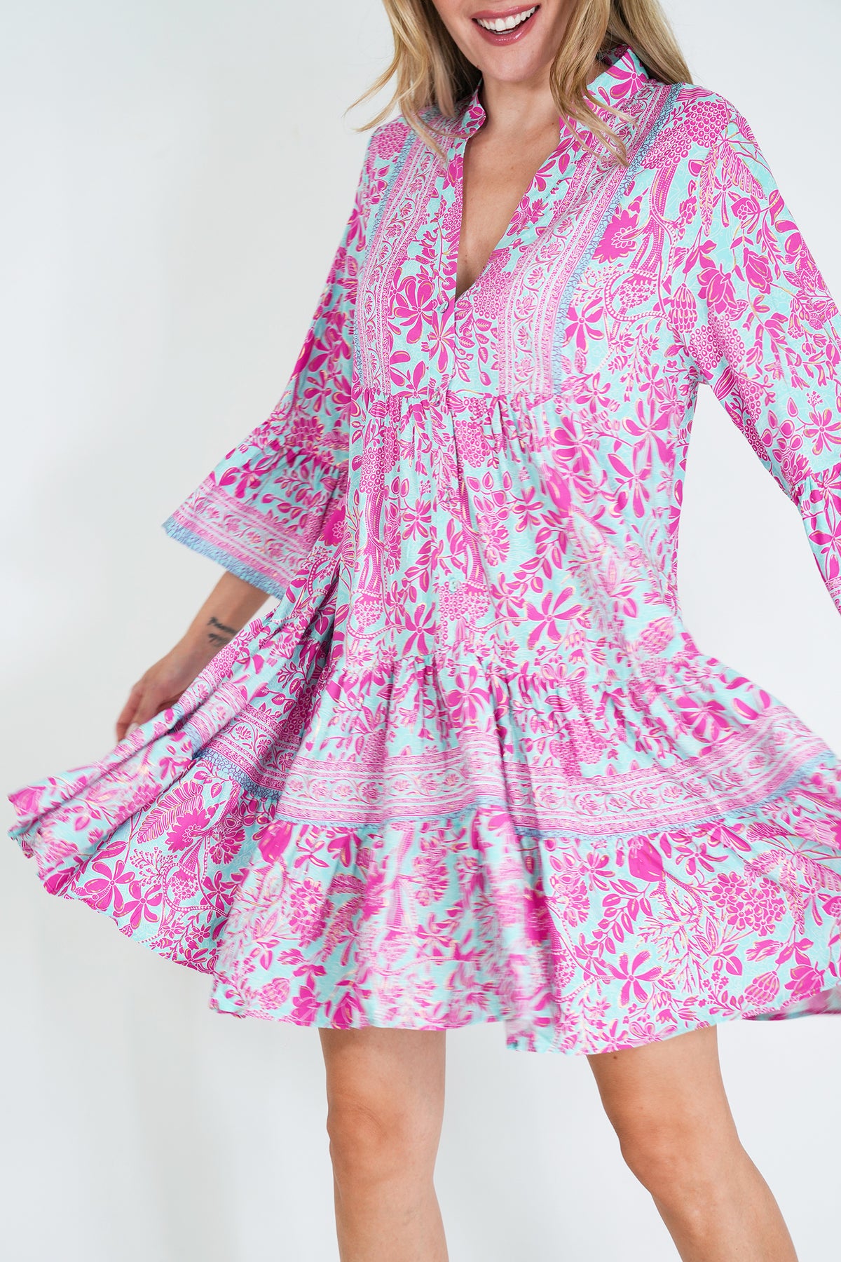 Pink and Turquoise Ekta Tunic